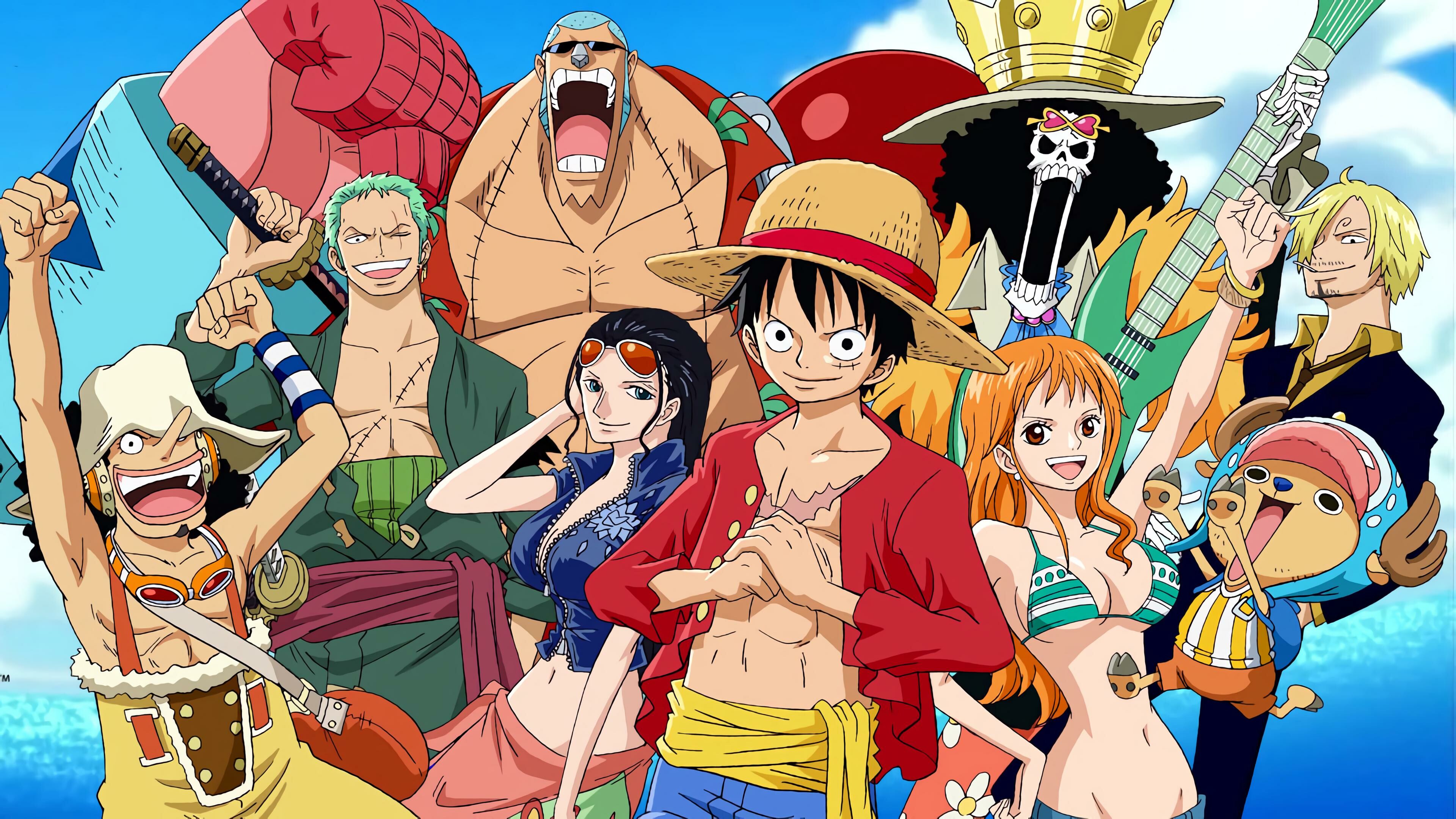 One Piece: Premiered in the United States on September 18, 2004 on the Fox network, Straw Hat Pirates. 3840x2160 4K Background.