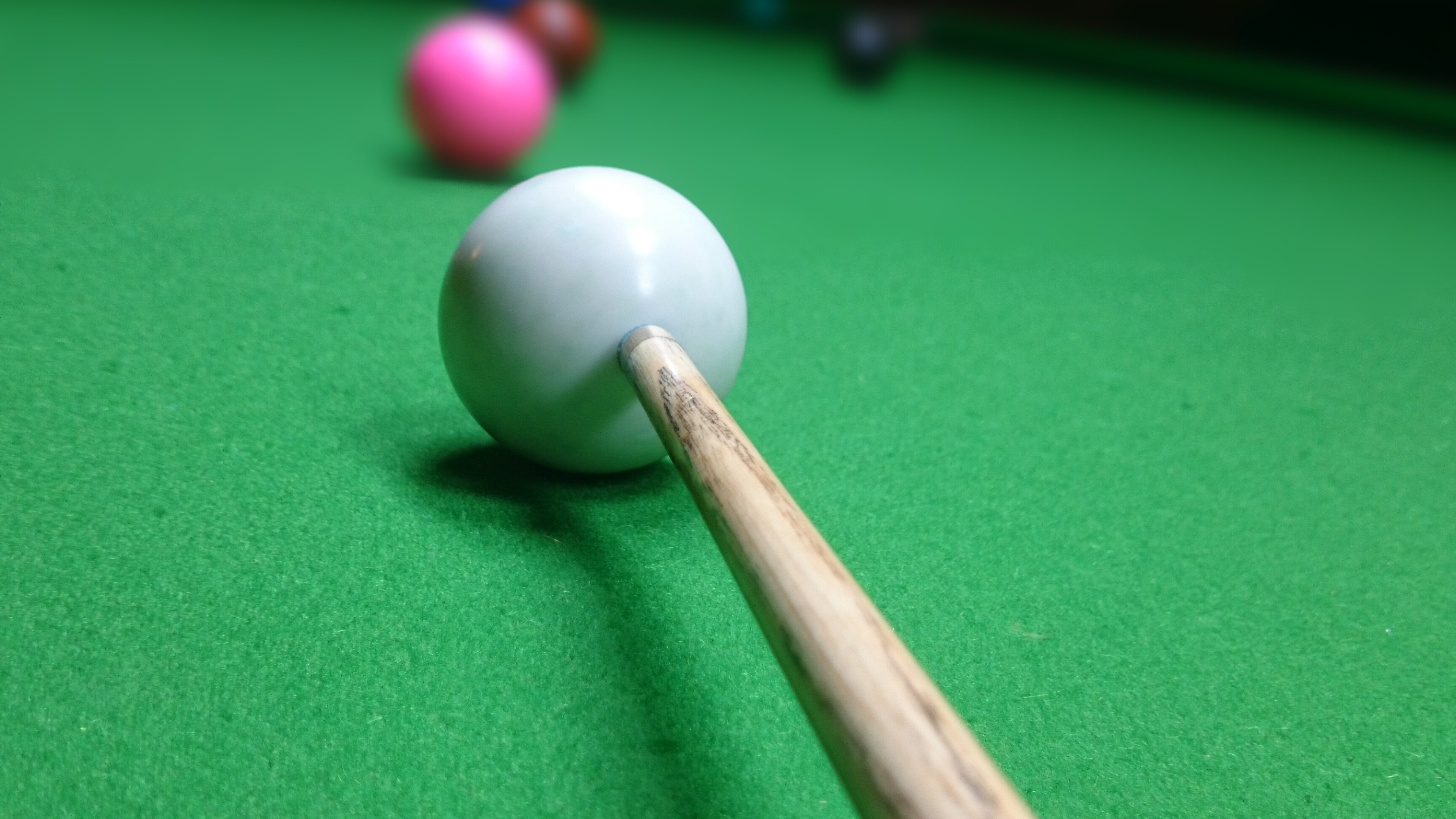 Billiards: Snooker balls, A white cue ball and a pink object ball, Recreational activity and sport, Pool game. 3840x2160 4K Background.