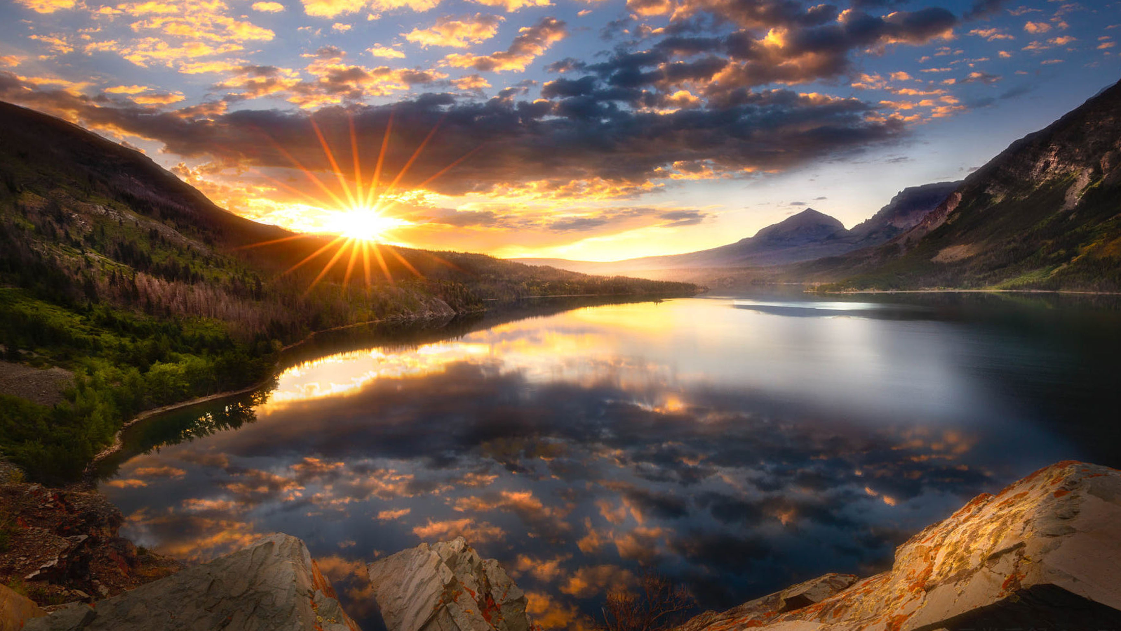 Saint Mary's Lake, Glacier National Park, Sunrise beauty, Captivating reflections, 3840x2160 4K Desktop