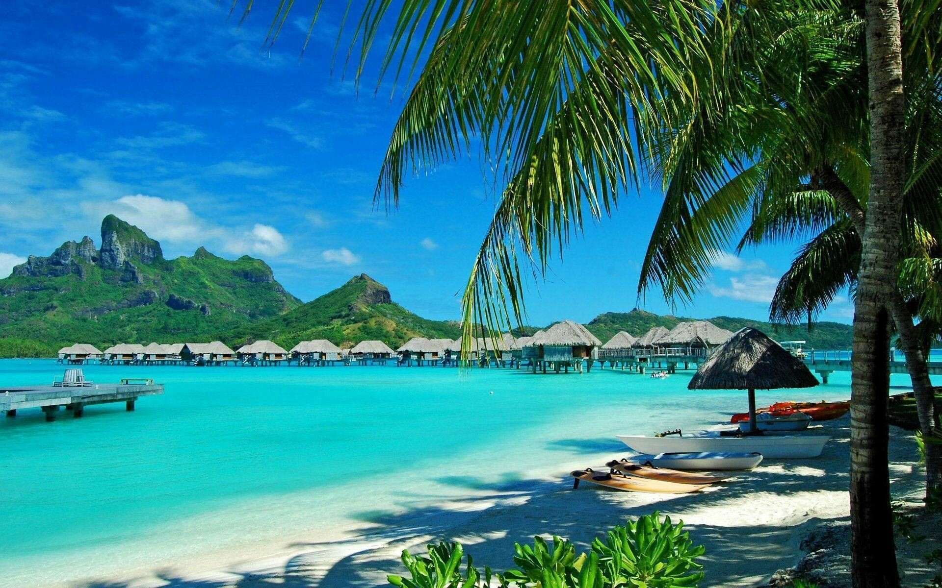 Tahiti: Bora Bora, located northwest of Papeete, surrounded by a lagoon and a barrier reef. 1920x1200 HD Wallpaper.