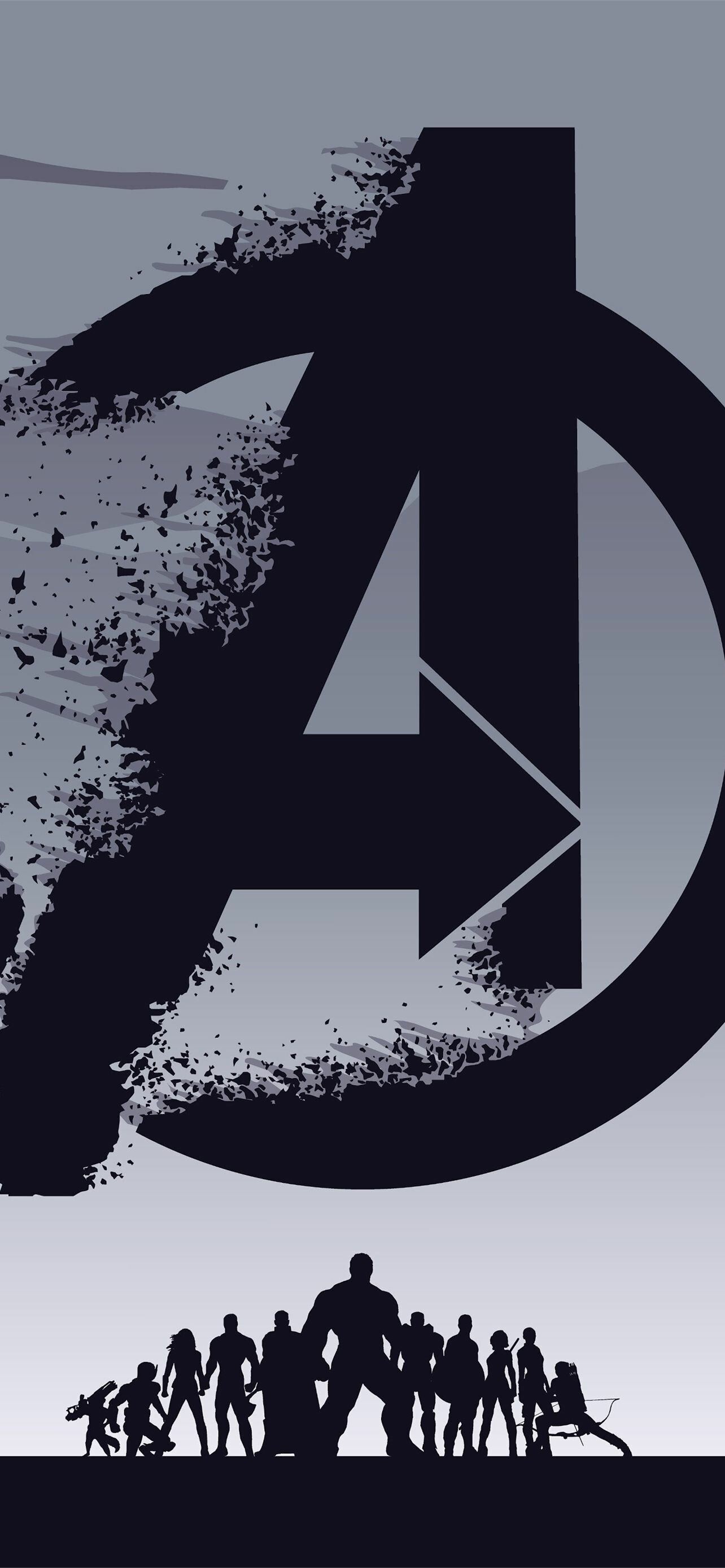 Avengers: Endgame, Logo, Minimalist, Monochrome. 1290x2780 HD Background.