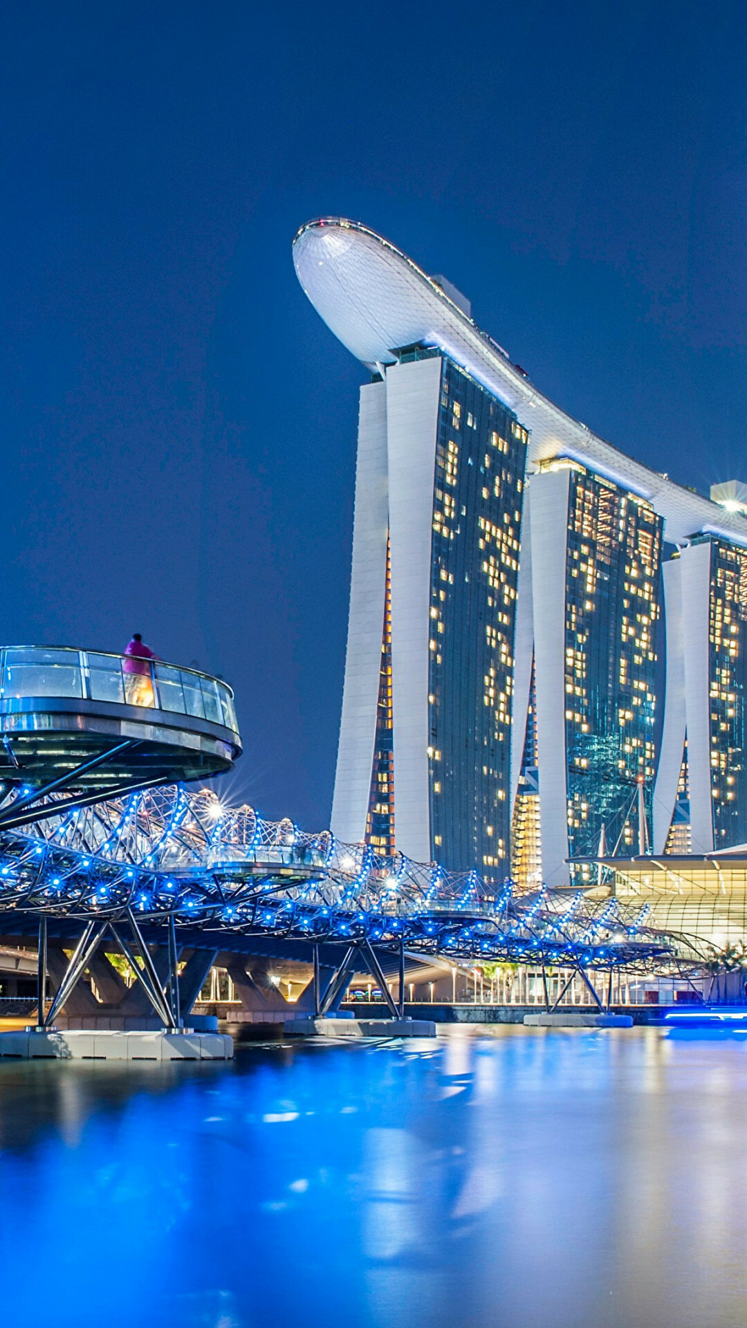Singapore: Helix Bridge, A pedestrian bridge linking Marina Center with Marina South. 1080x1920 Full HD Background.