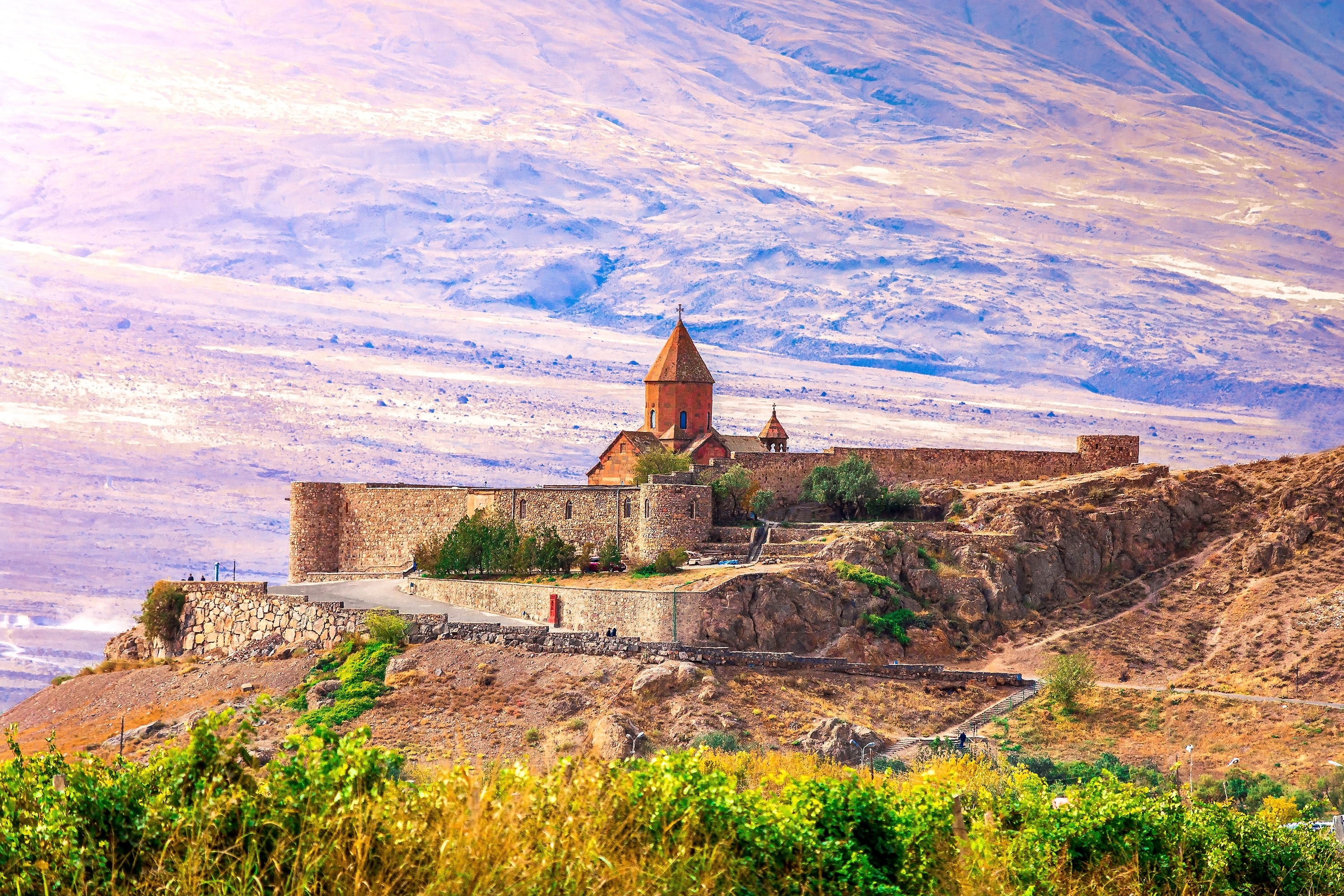 Armenia: An Armenian monastery located in the Ararat Plain. 3000x2000 HD Background.
