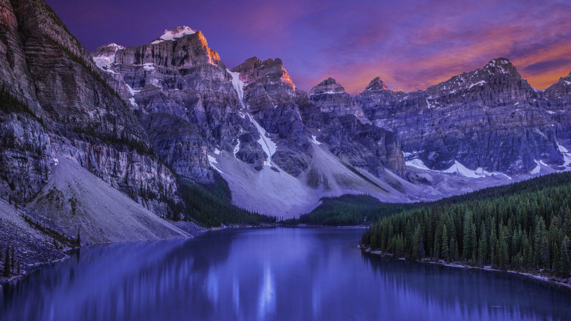 Lake Louise, Moraine Lake at sunset, Twilight's magic, HD beauty, 1920x1080 Full HD Desktop