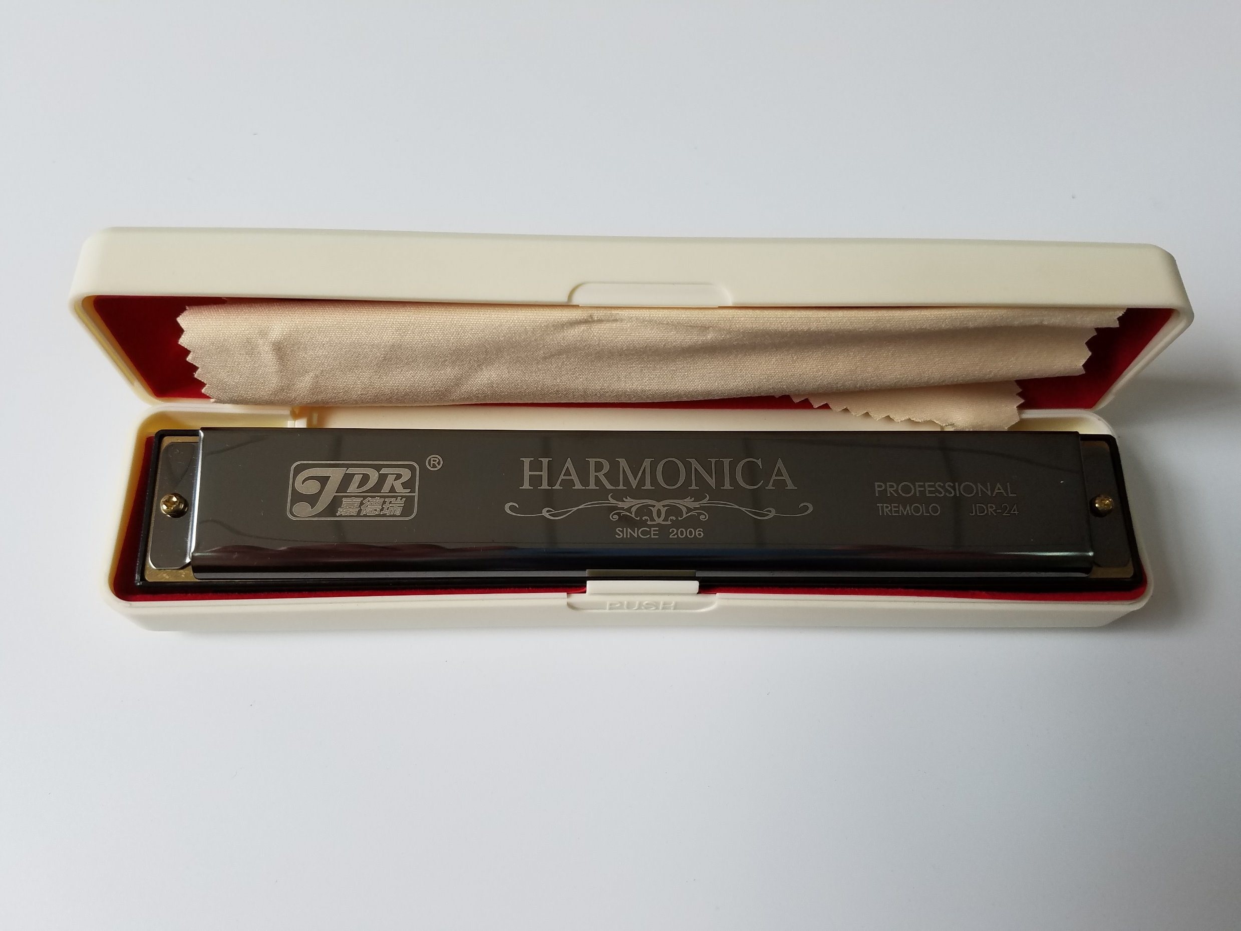 Harmonica: 24 Holes Instrument, Also Called French Harp, Used Worldwide In Many Musical Genres, JDR-24, Professional Tremolo, Mad In China. 2480x1860 HD Background.