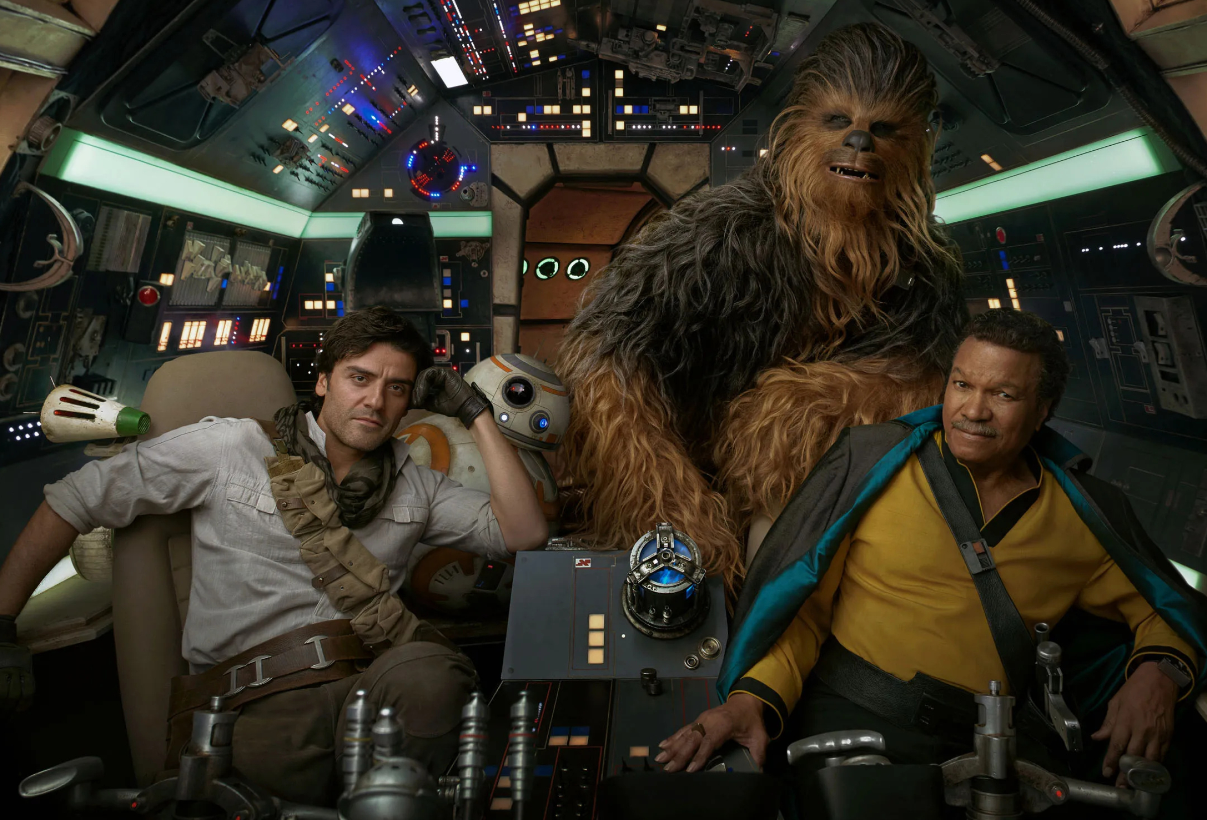 Star Wars: The Rise Of Skywalker: Poe Dameron, Chewbacca, and Lando Calrissian, The Millennium Falcon. 2400x1640 HD Wallpaper.