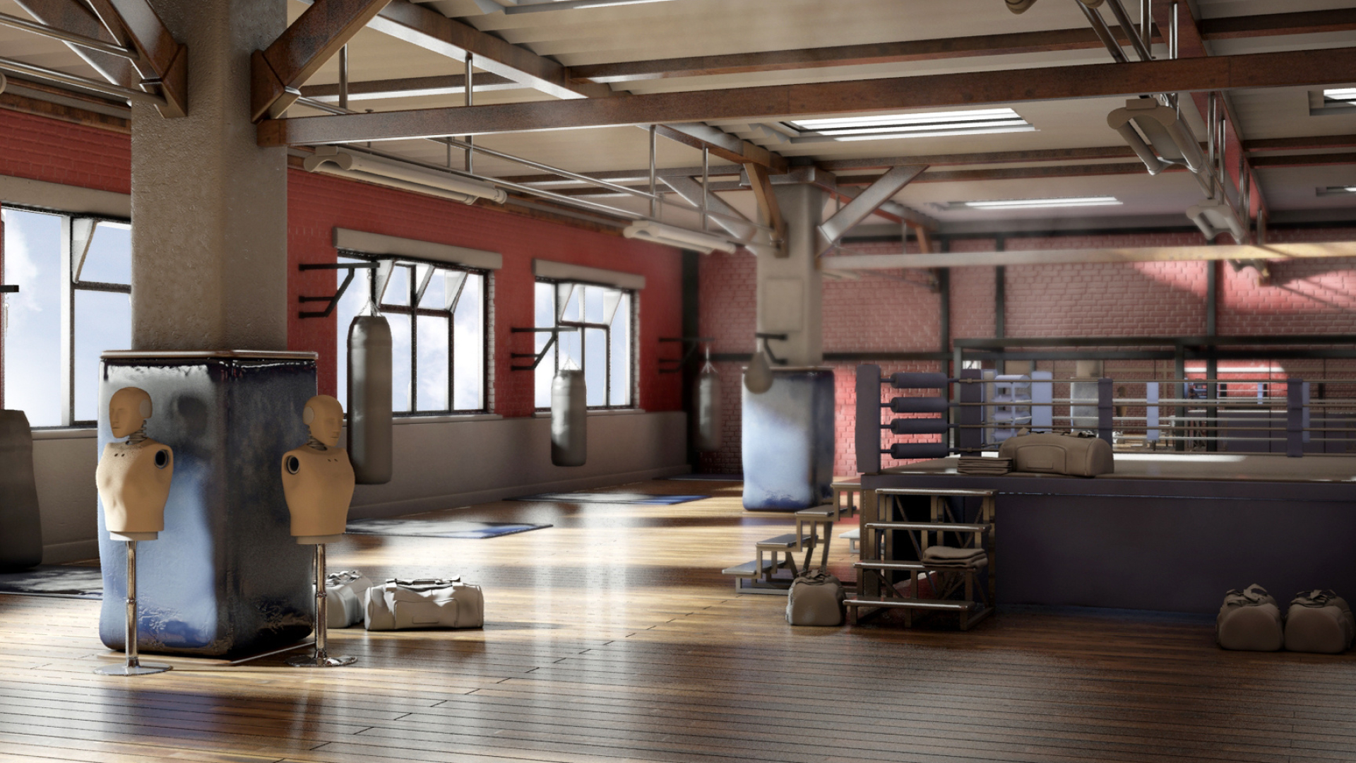 Boxing gym, Training facility, Boxing equipment, Intense workouts, 1920x1080 Full HD Desktop