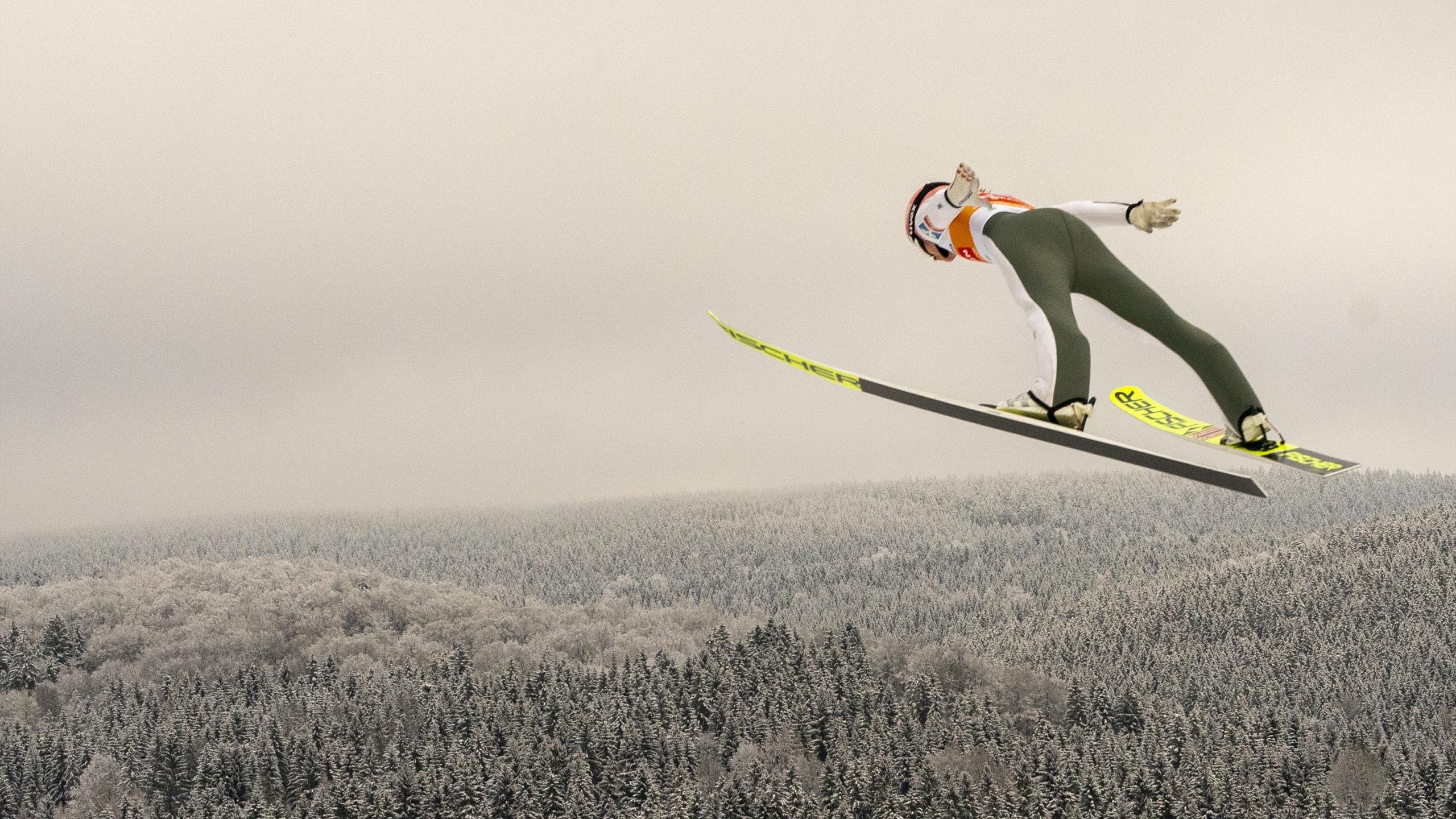 Jumping: Ski jumping at the Beijing 2022 Olympics, Winter sports, Levitation, Scoring. 2560x1440 HD Background.
