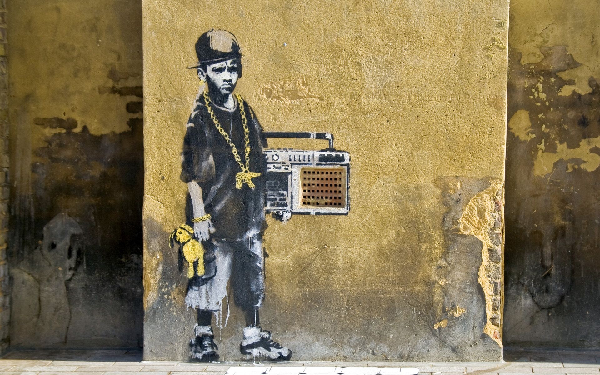 Banksy: Hip Hop boy, Painting, Mural, Urban area. 1920x1200 HD Background.