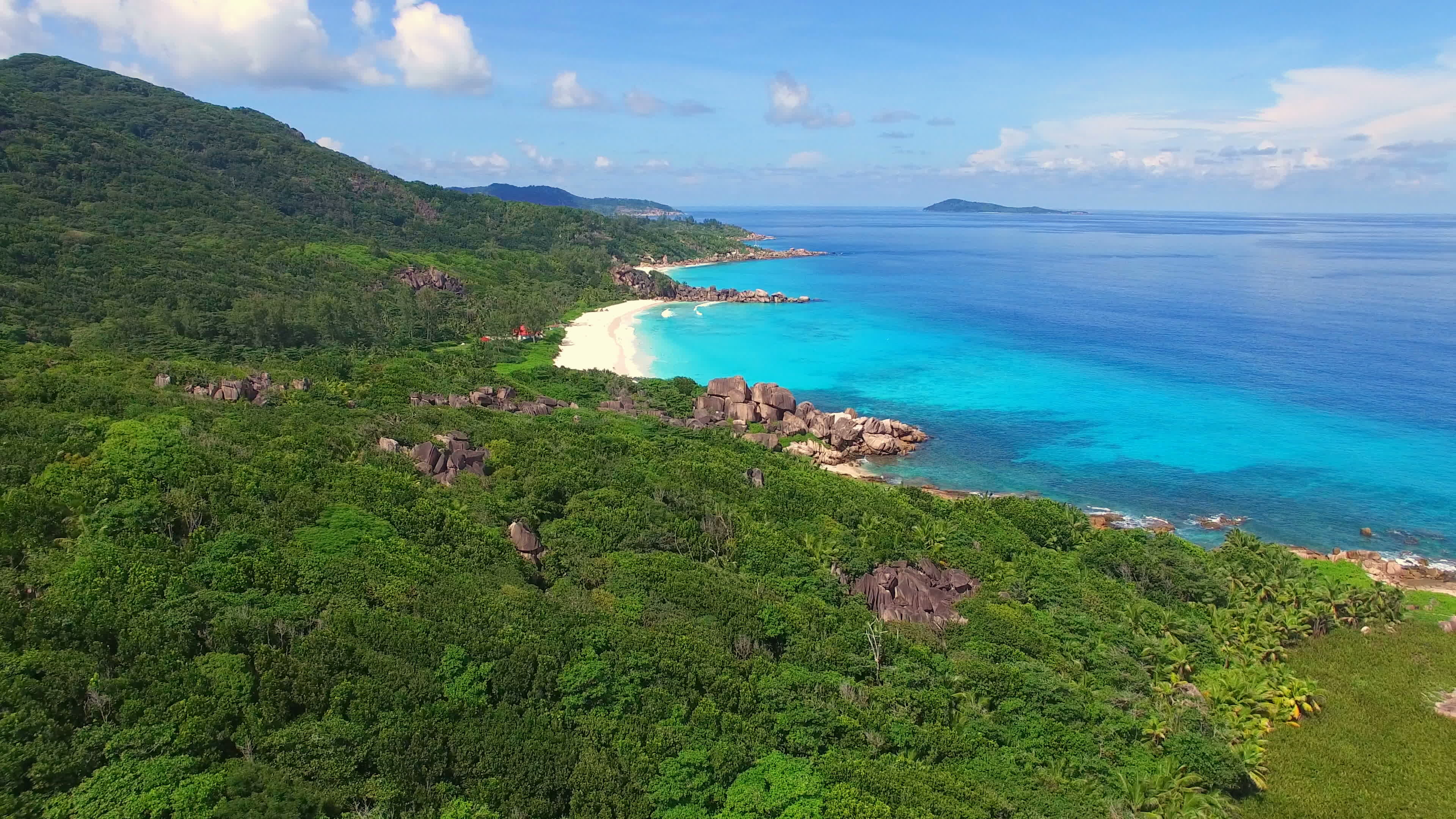 Vue arienne, Grand Anse beach, La Digue, Seychelles, 3840x2160 4K Desktop