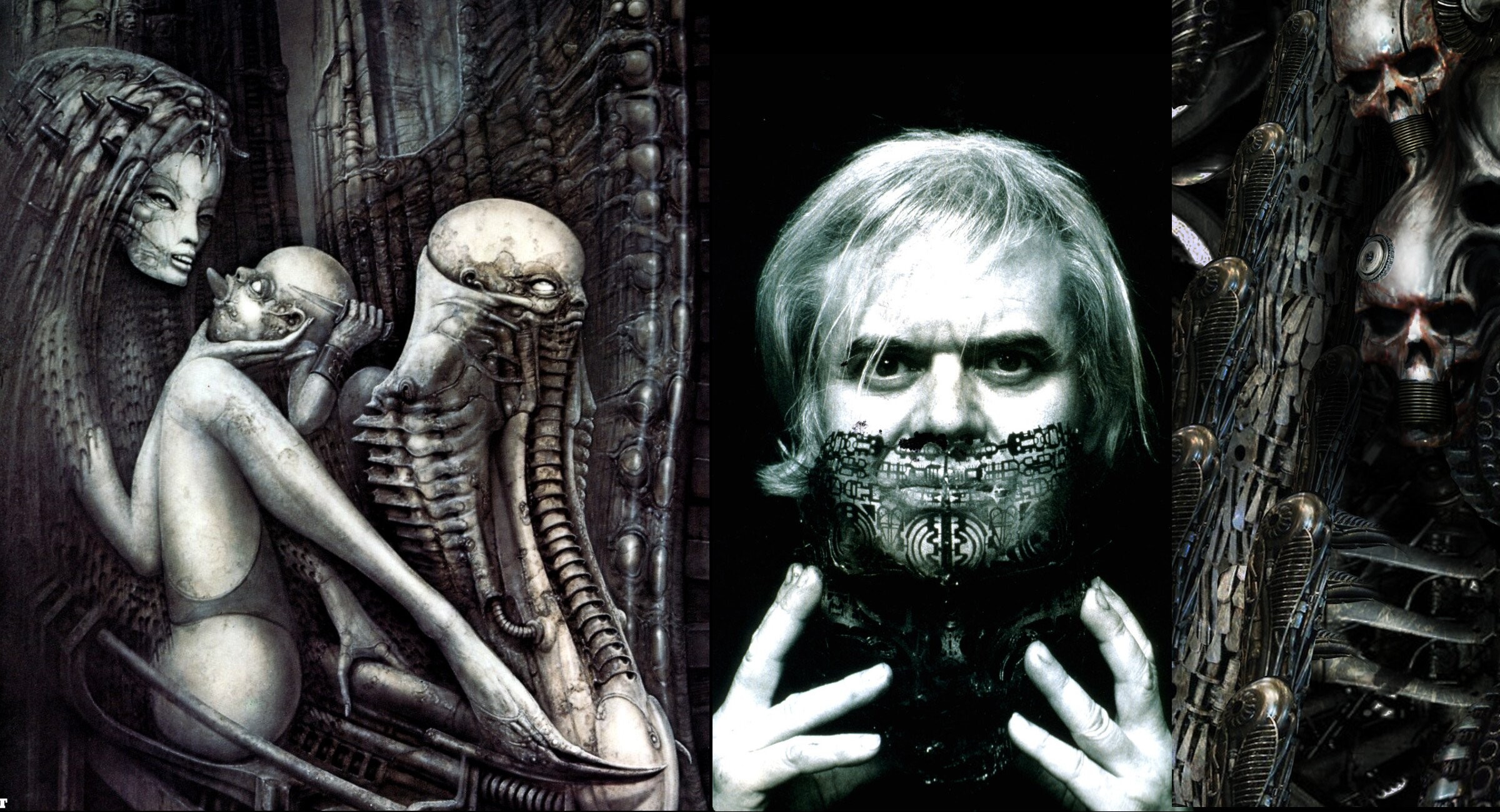 H.R. Giger: Necronomicon 1 And 2, 1977. 2400x1300 HD Wallpaper.