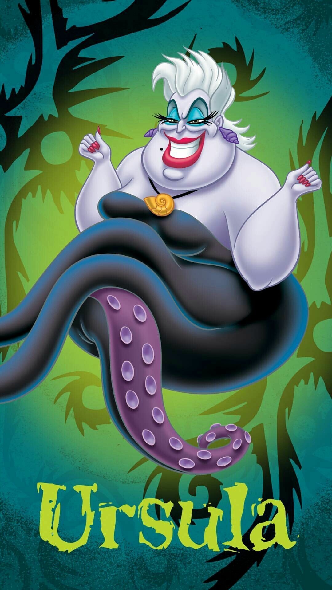 The Little Mermaid: Ursula, The main antagonist of Disney's 1989 animated feature film. 1080x1920 Full HD Background.