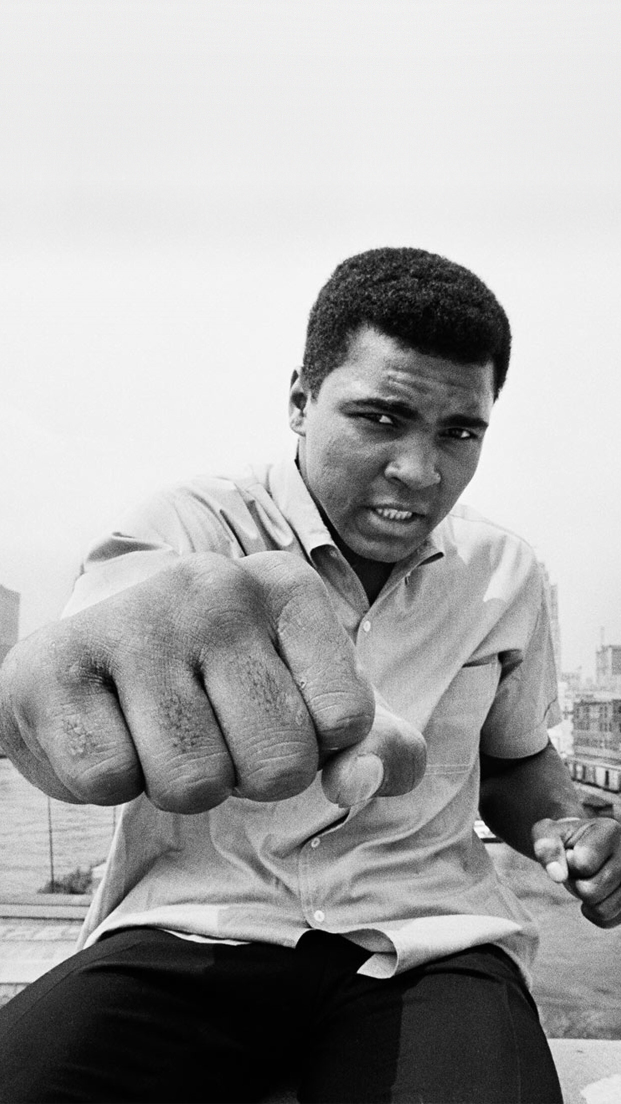 Muhammad Ali, Boxing legend, Sports hero, Black and white wallpaper, 1250x2210 HD Phone