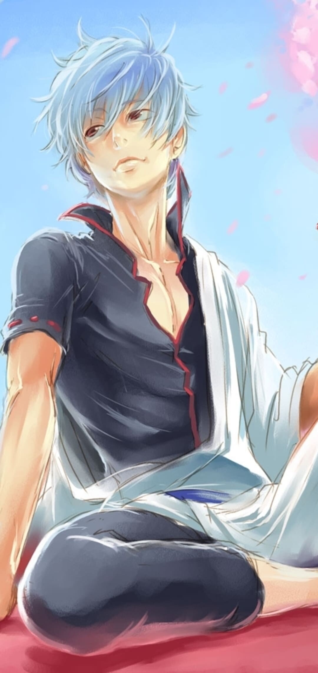 Gintoki Sakata: A man with bordeaux-colored “dead fish eyes”, nearly always half-lidded, Sarcastic and unattached. 1080x2280 HD Wallpaper.