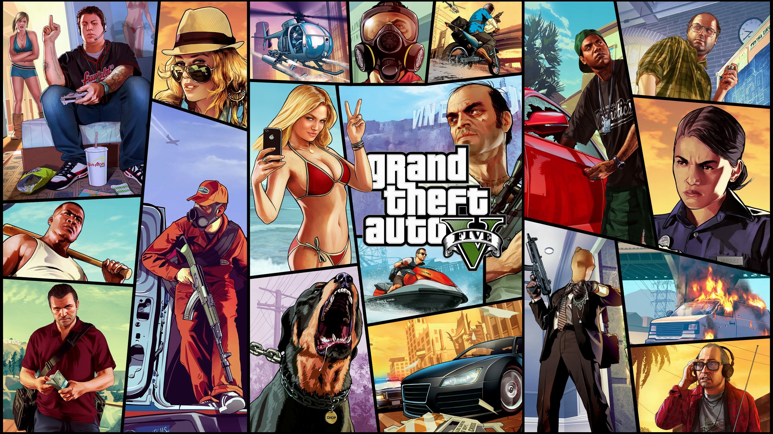 Grand Theft Auto 5: The newest addition to the infamous video game series designed by Rockstar Games. 2560x1440 HD Background.