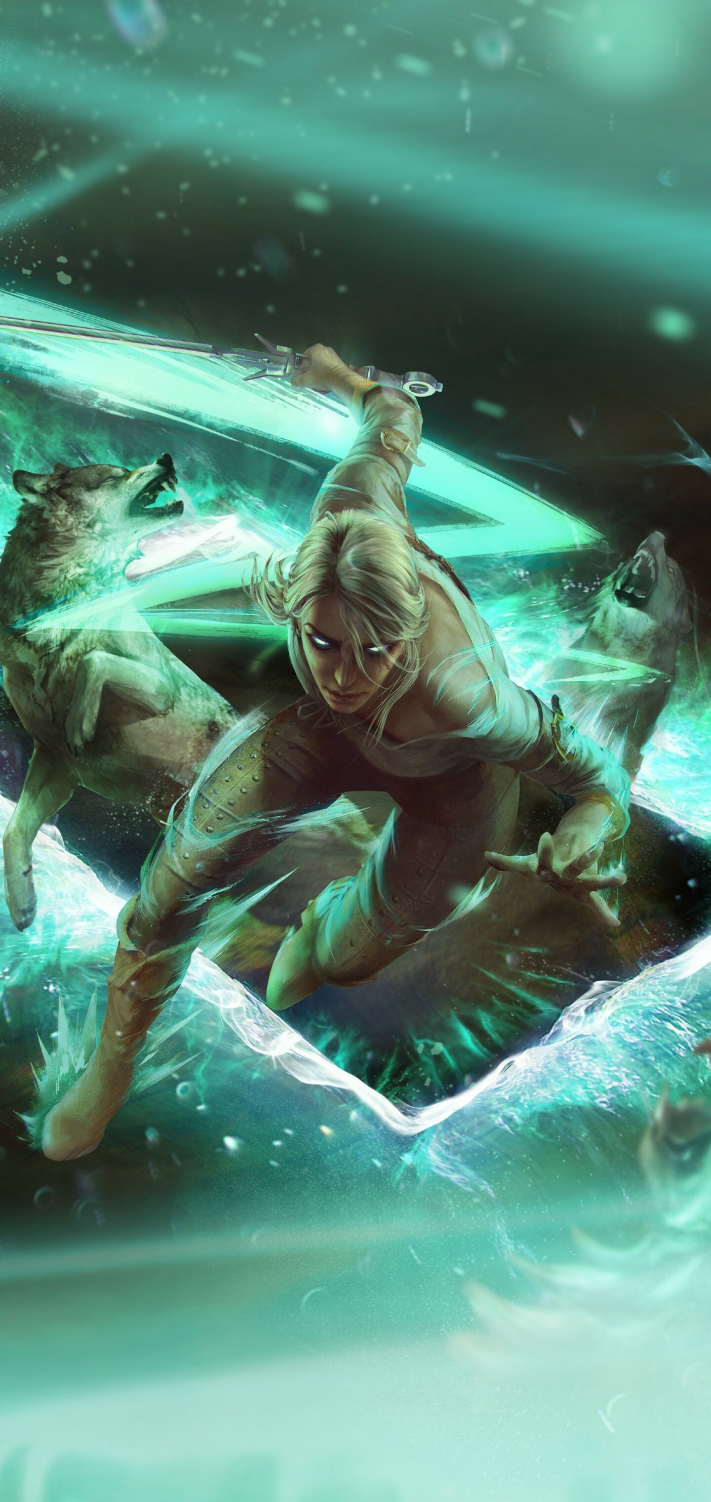 The Witcher (Game): Card Game, Ciri, Wolves, Action RPG. 1440x3040 HD Wallpaper.