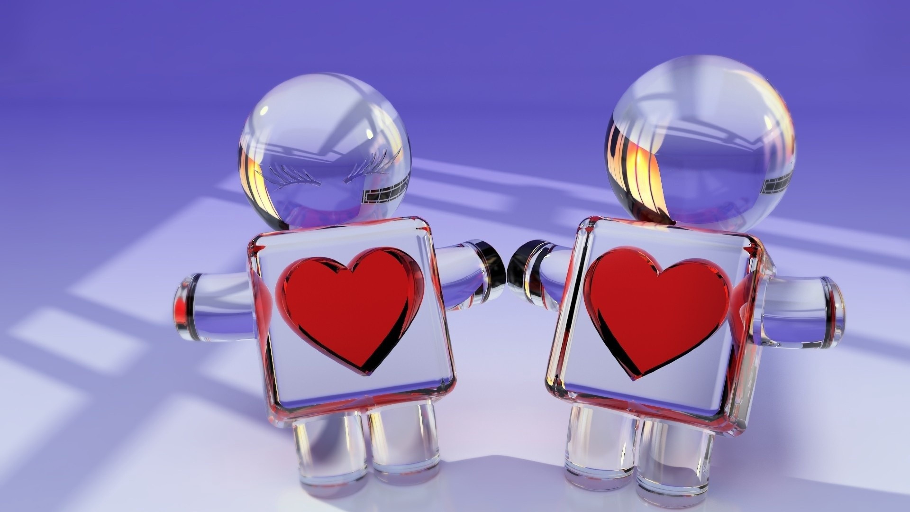 Hearts, Glass couple toy, Love and romance, Romantic HD wallpaper, 3840x2160 4K Desktop
