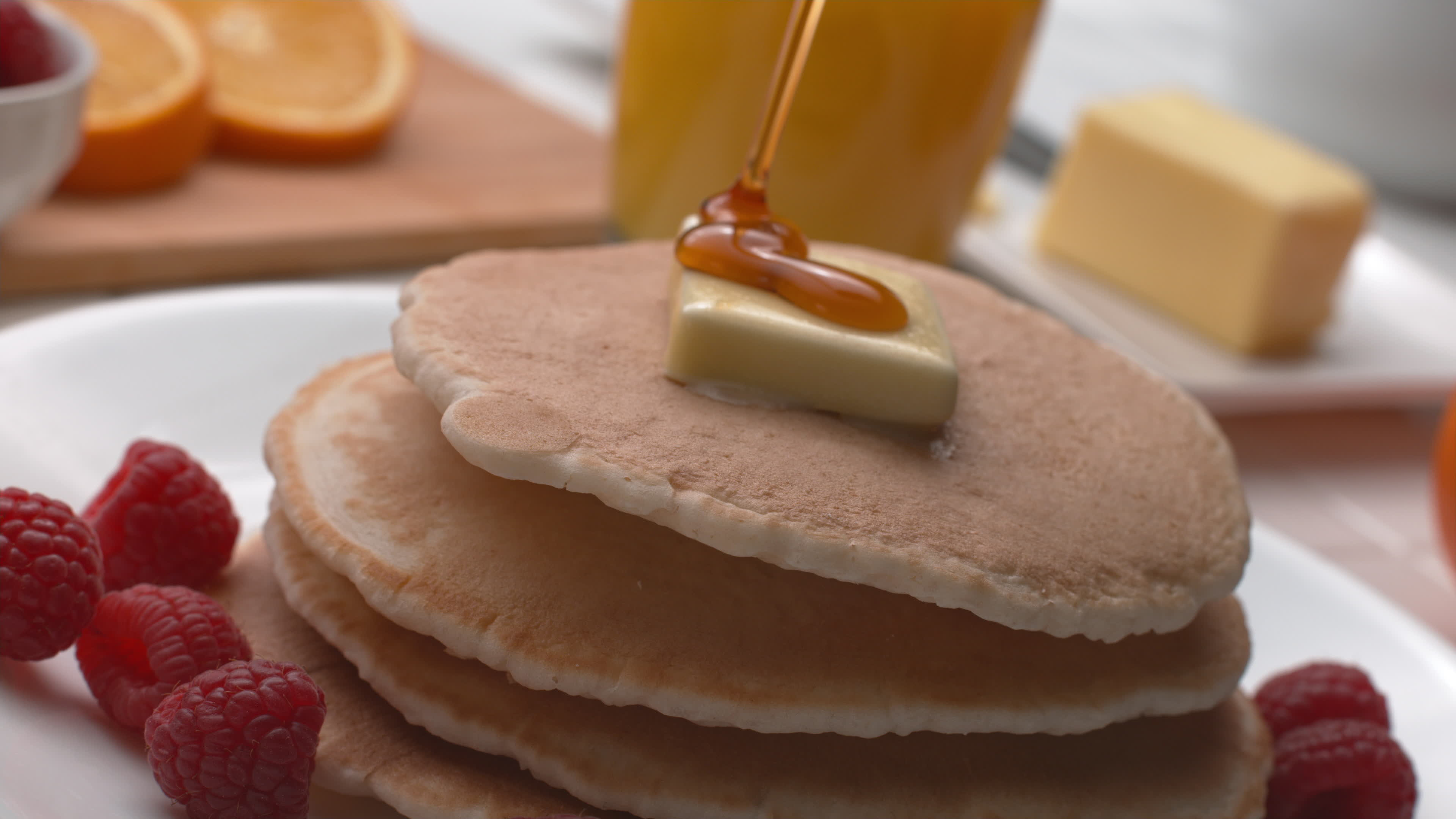 Slow-motion syrup, Pancake stack, Super slow motion, Tempting delicacy, 3840x2160 4K Desktop