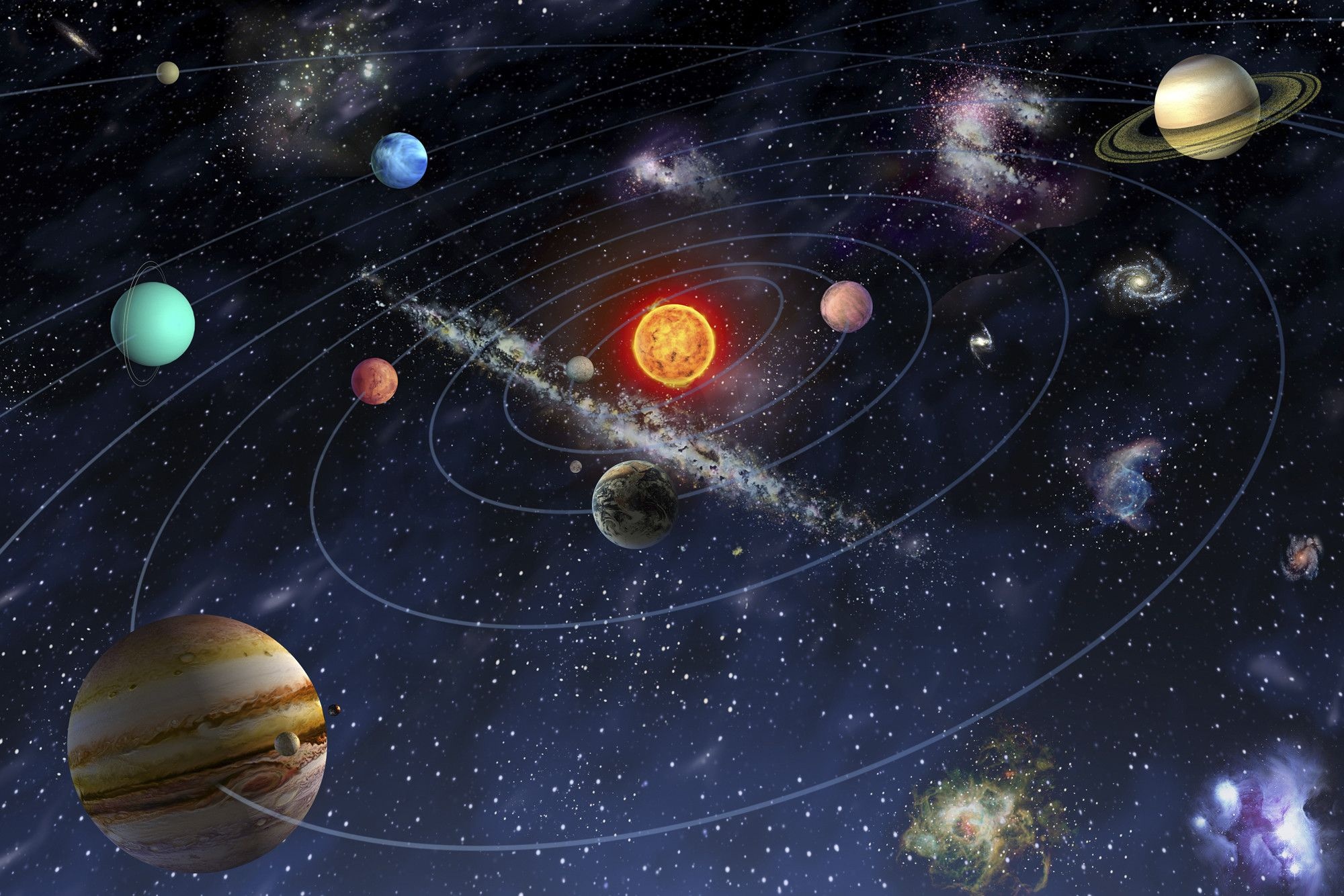 9 Planets, Solar system, Celestial bodies, Outer space, 2000x1340 HD Desktop