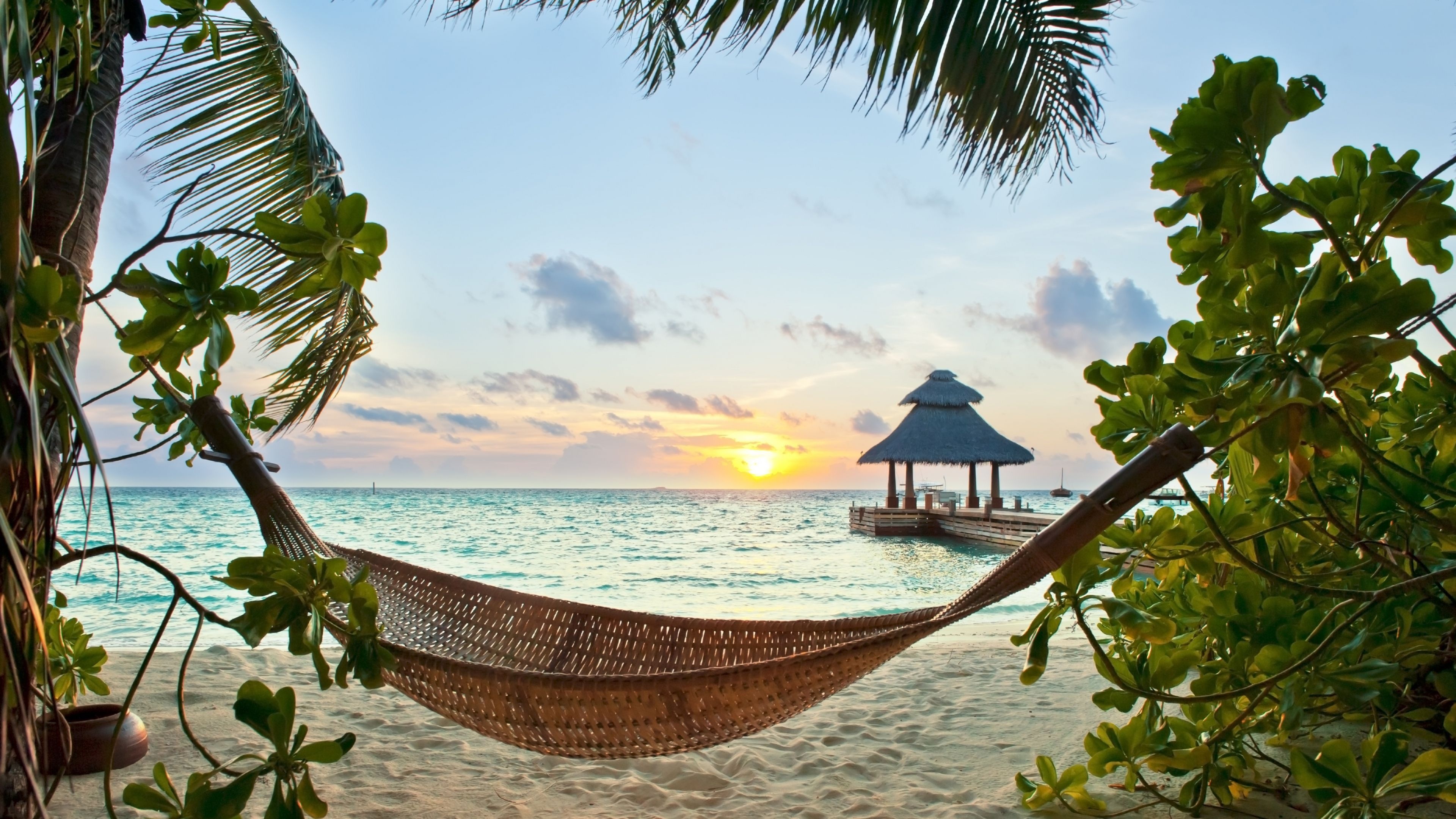 4K Ultra HD beach wallpapers, Tranquil shores, Relaxing hammock, Beautiful coastal scenery, 3840x2160 4K Desktop