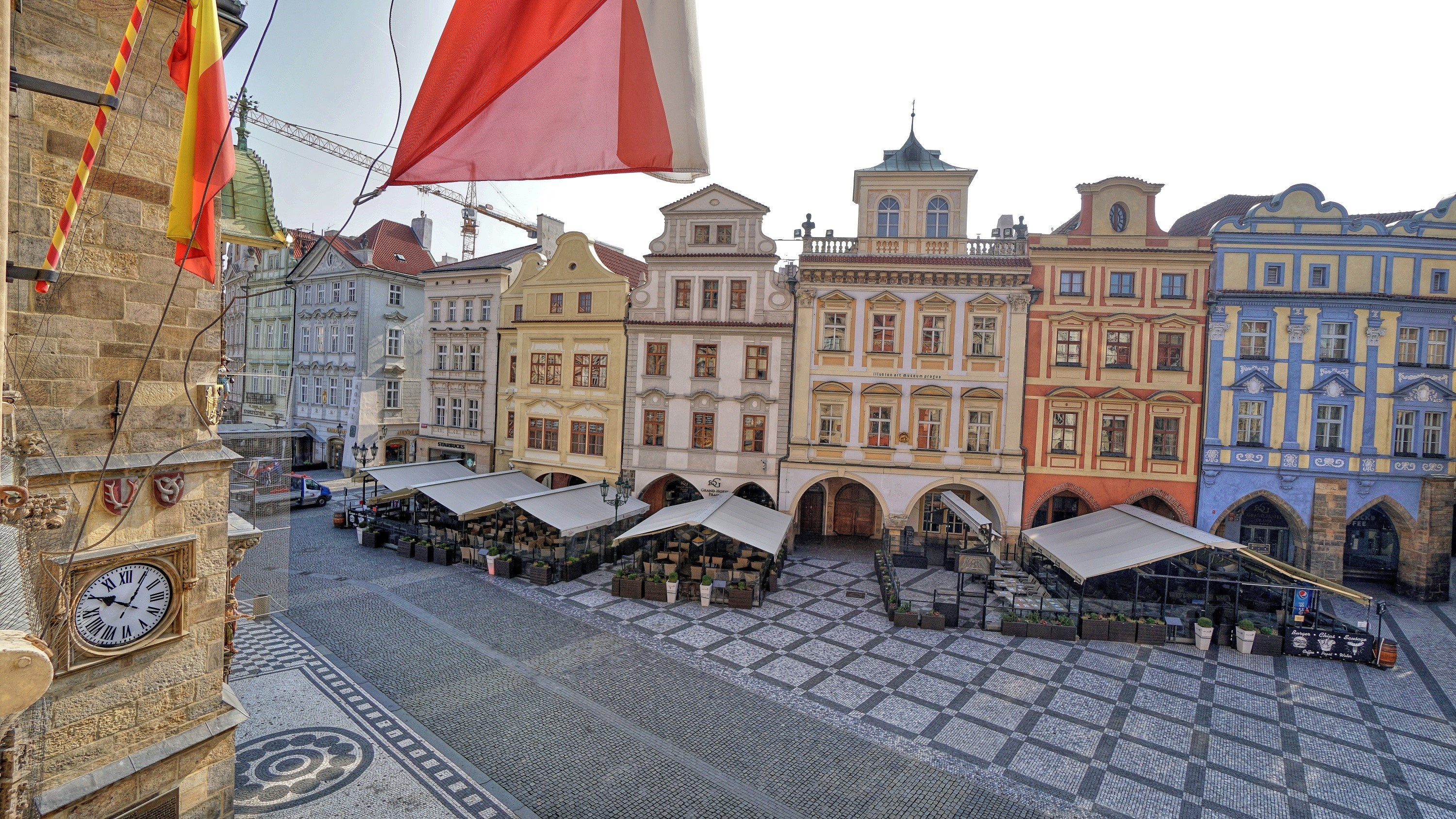City Square: A fair at the Old Town Plaza in Prague, Cafes at an open public place, Czech Republic. 3000x1690 HD Wallpaper.