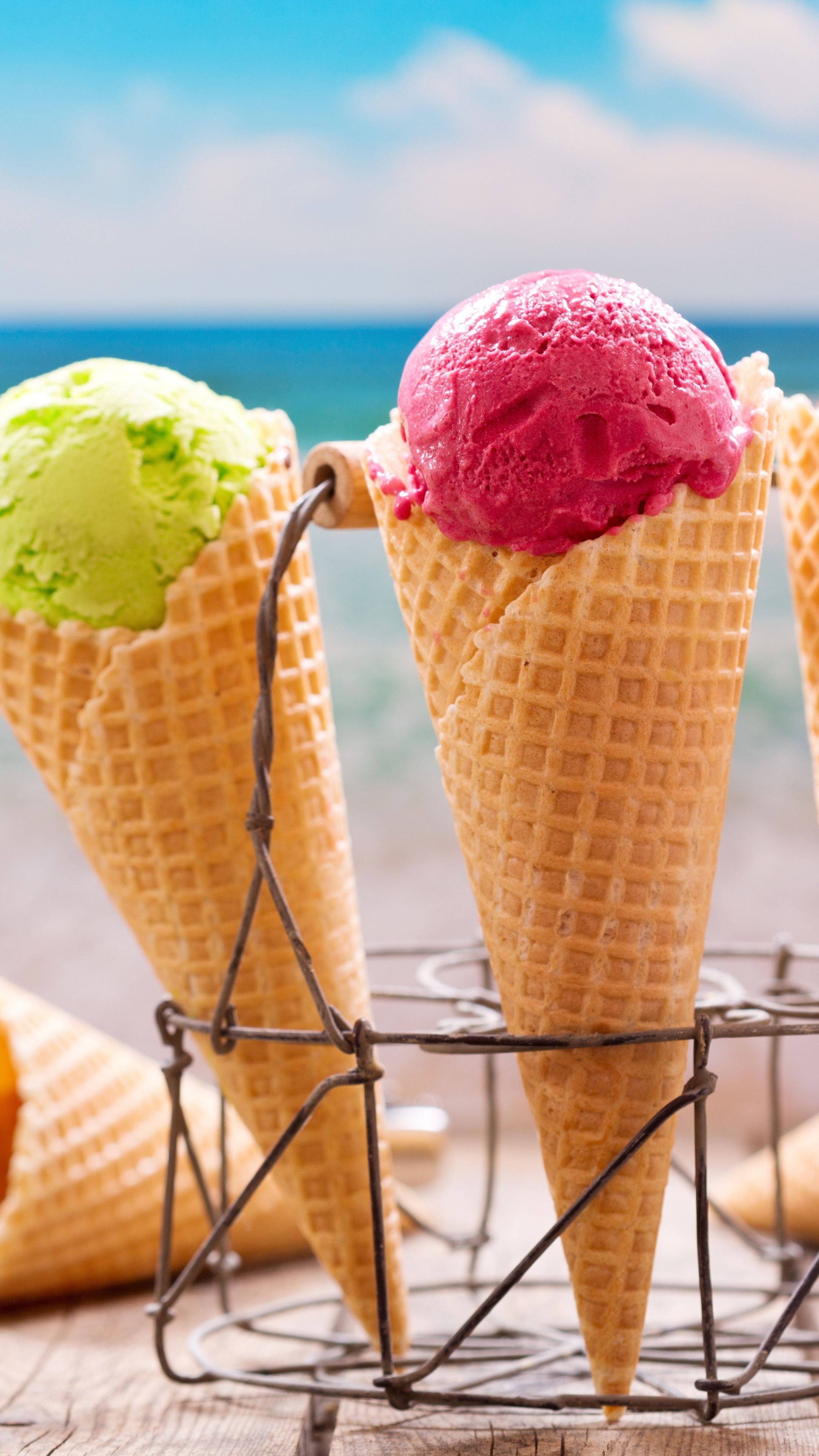 Ice cream waffle cones, Summer refreshment, Delicious flavors, Tempting desserts, 2160x3840 4K Phone