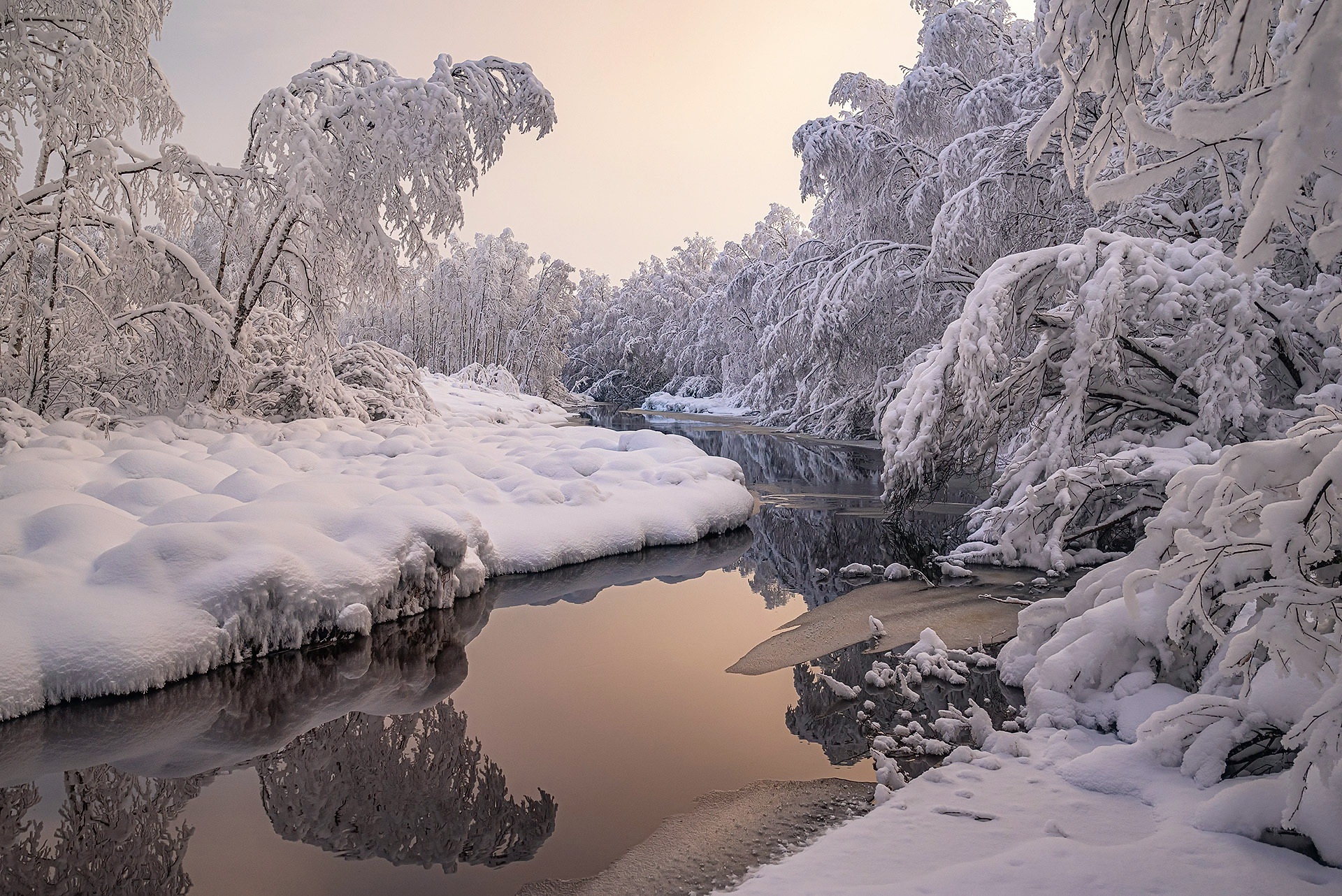 Snow, Winter wonderland, Cold nature, Water river, 1920x1290 HD Desktop