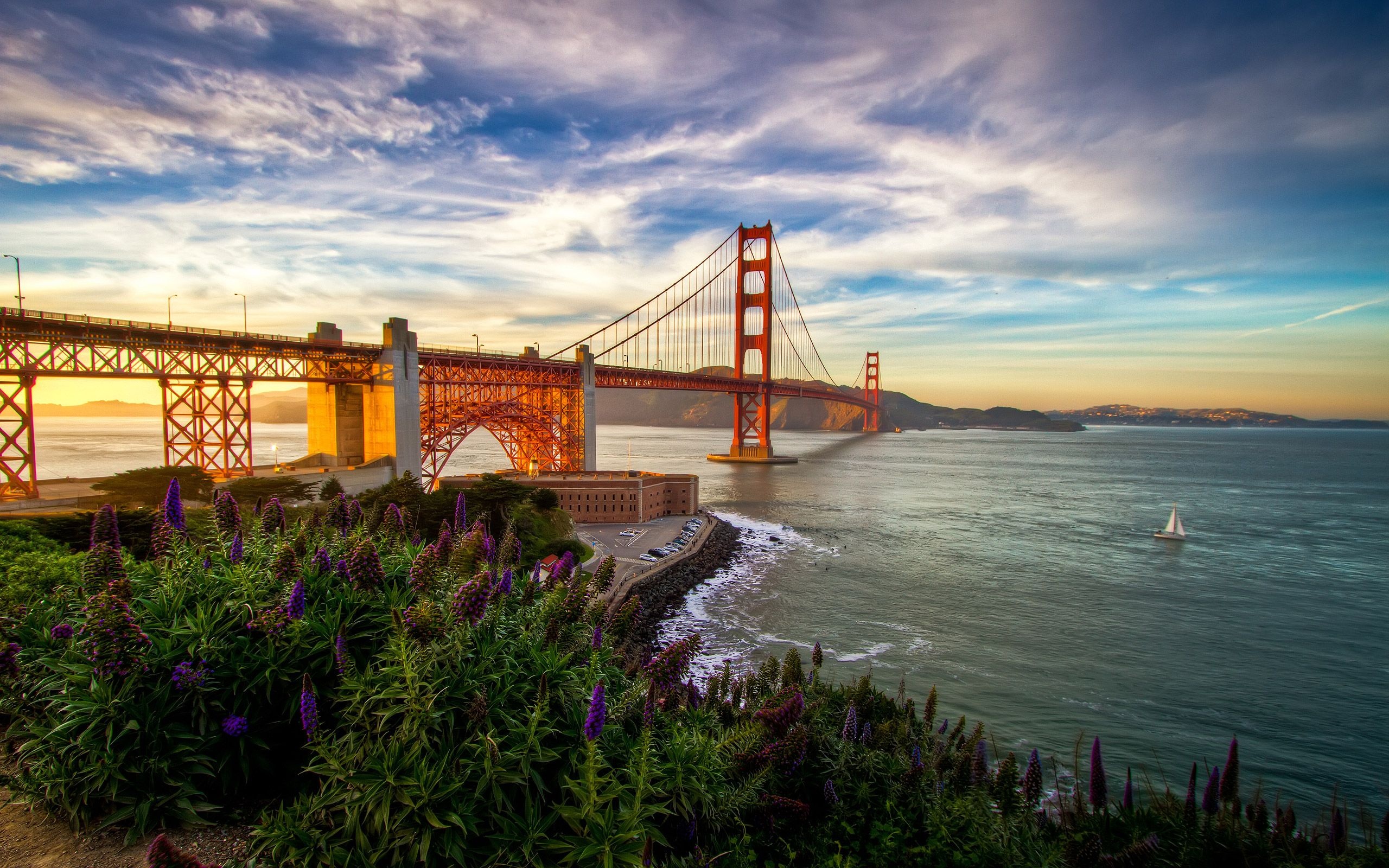 Golden Gate Bridge, Sunset, Backgrounds, Landmark, 2560x1600 HD Desktop