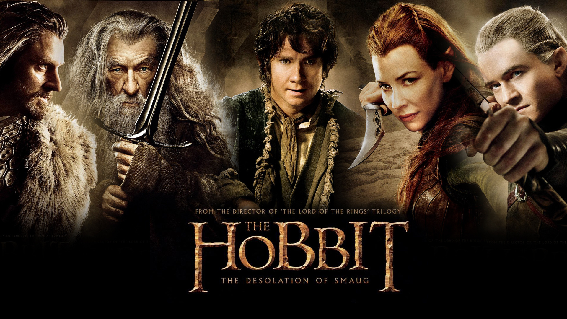 The Hobbit (Movie): Gandalf, Bilbo, Tauriel, Legolas, Tolkien characters. 1920x1080 Full HD Background.