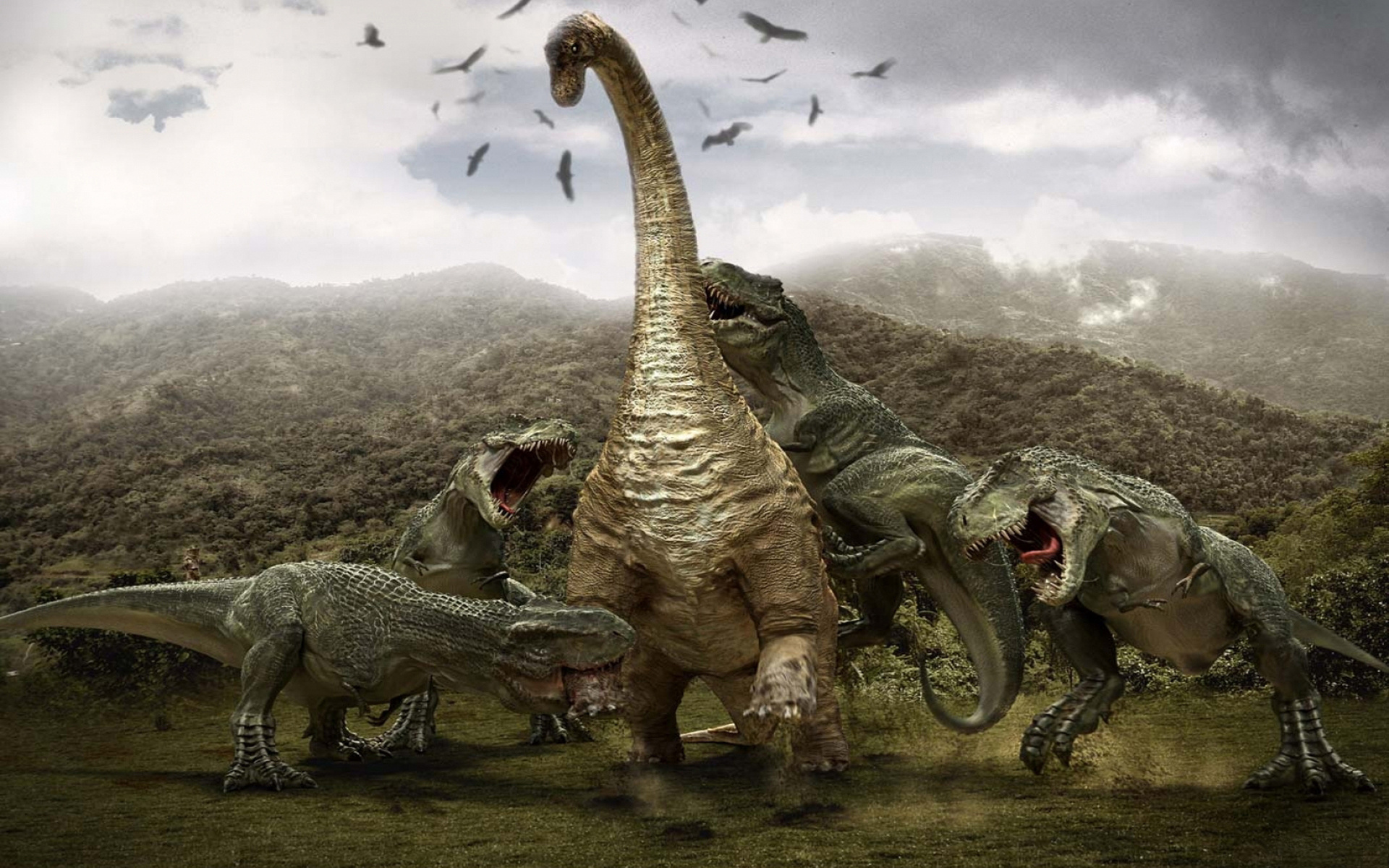 High-definition dinosaurs, Mesozoic elegance, Vivid and realistic, Mesmerizing visuals, 1920x1200 HD Desktop
