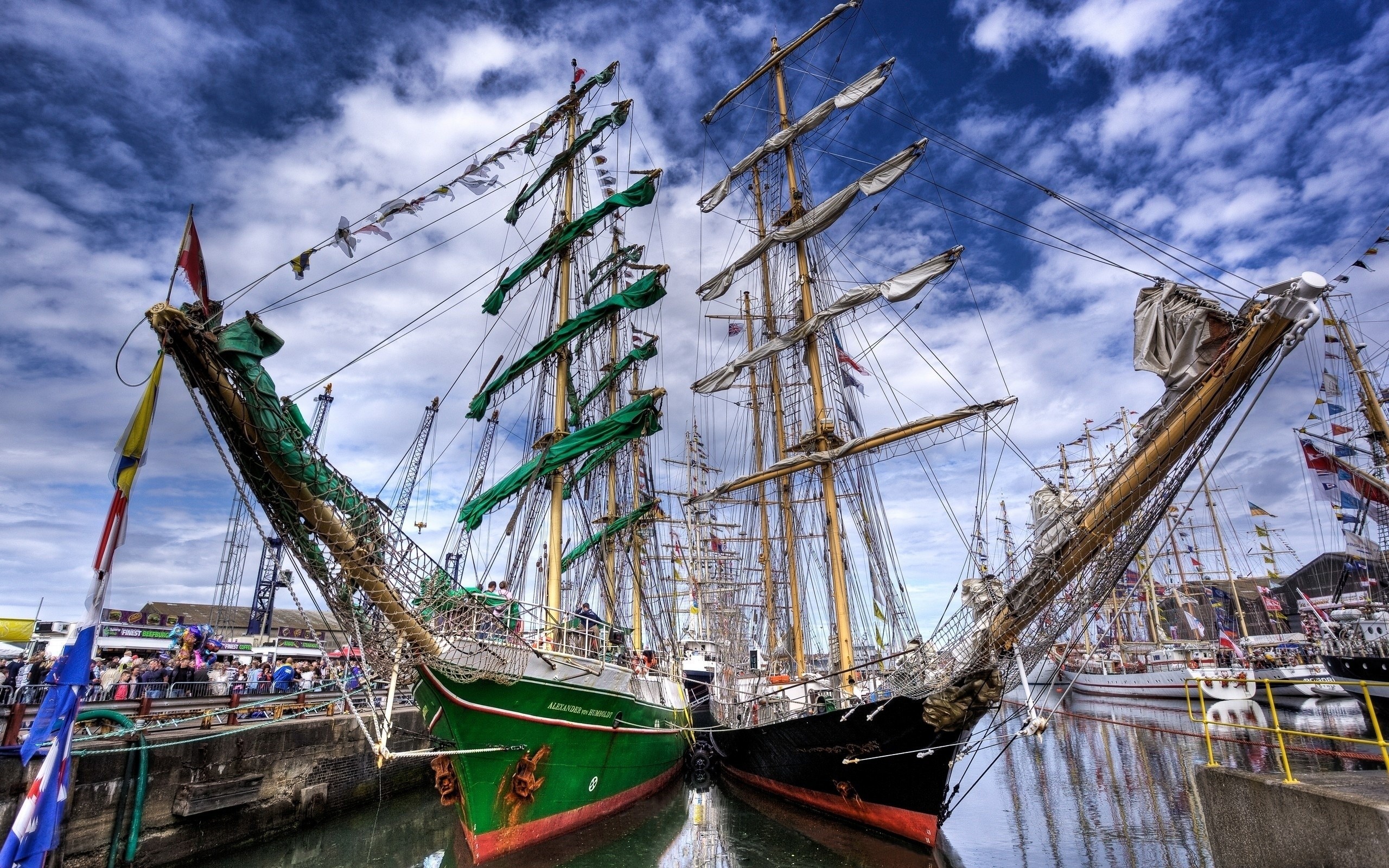 Windjammer: A barque, Ship with three or more masts, Harbor. 2560x1600 HD Wallpaper.