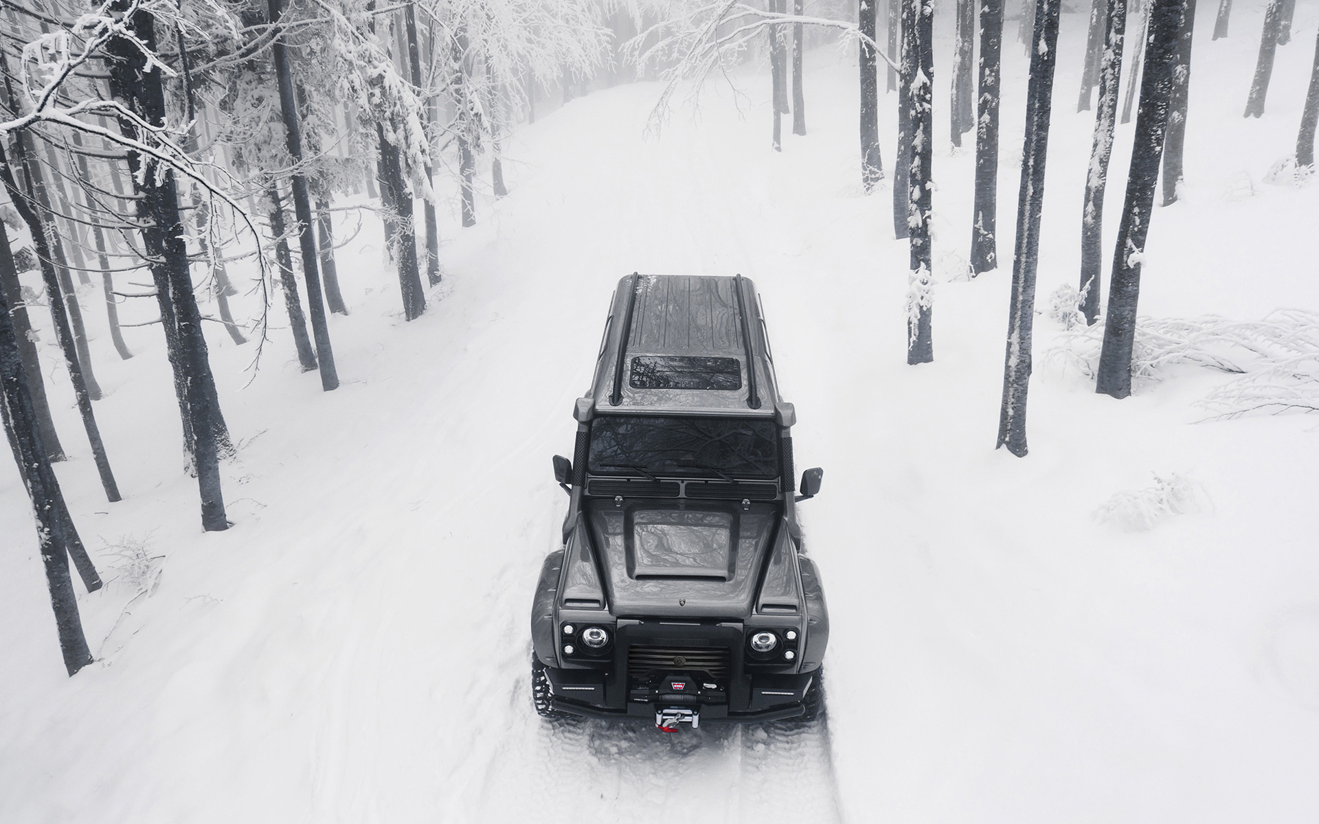 Land Rover Defender forest offroad, Ares design tuning, Winter SUVs, High-quality wallpapers, 1920x1200 HD Desktop