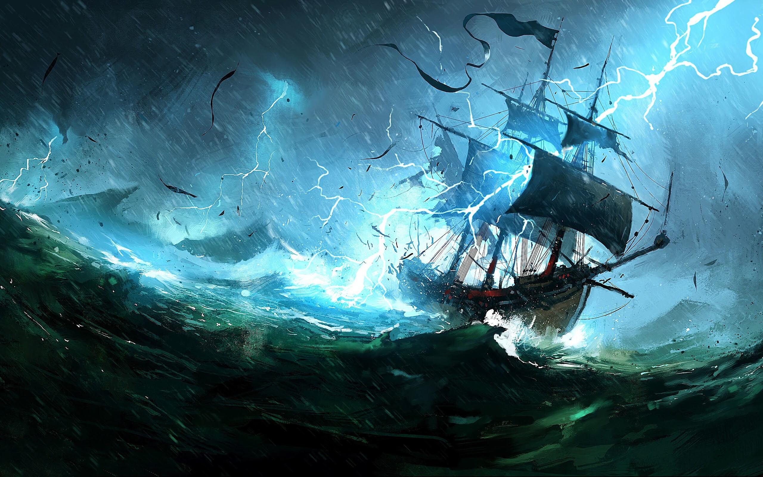 Ghost Ship: A physical derelict found adrift with its crew missing or dead, Storm. 2560x1600 HD Background.