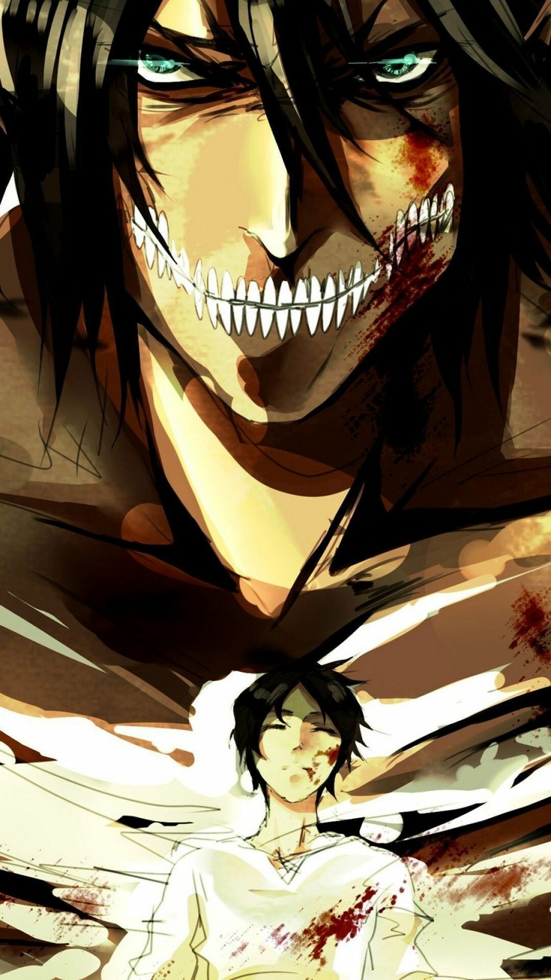 Attack on Titan (TV Series): Eren Jaeger, A teenager who swears revenge on enormous humanoid creatures. 1080x1920 Full HD Background.