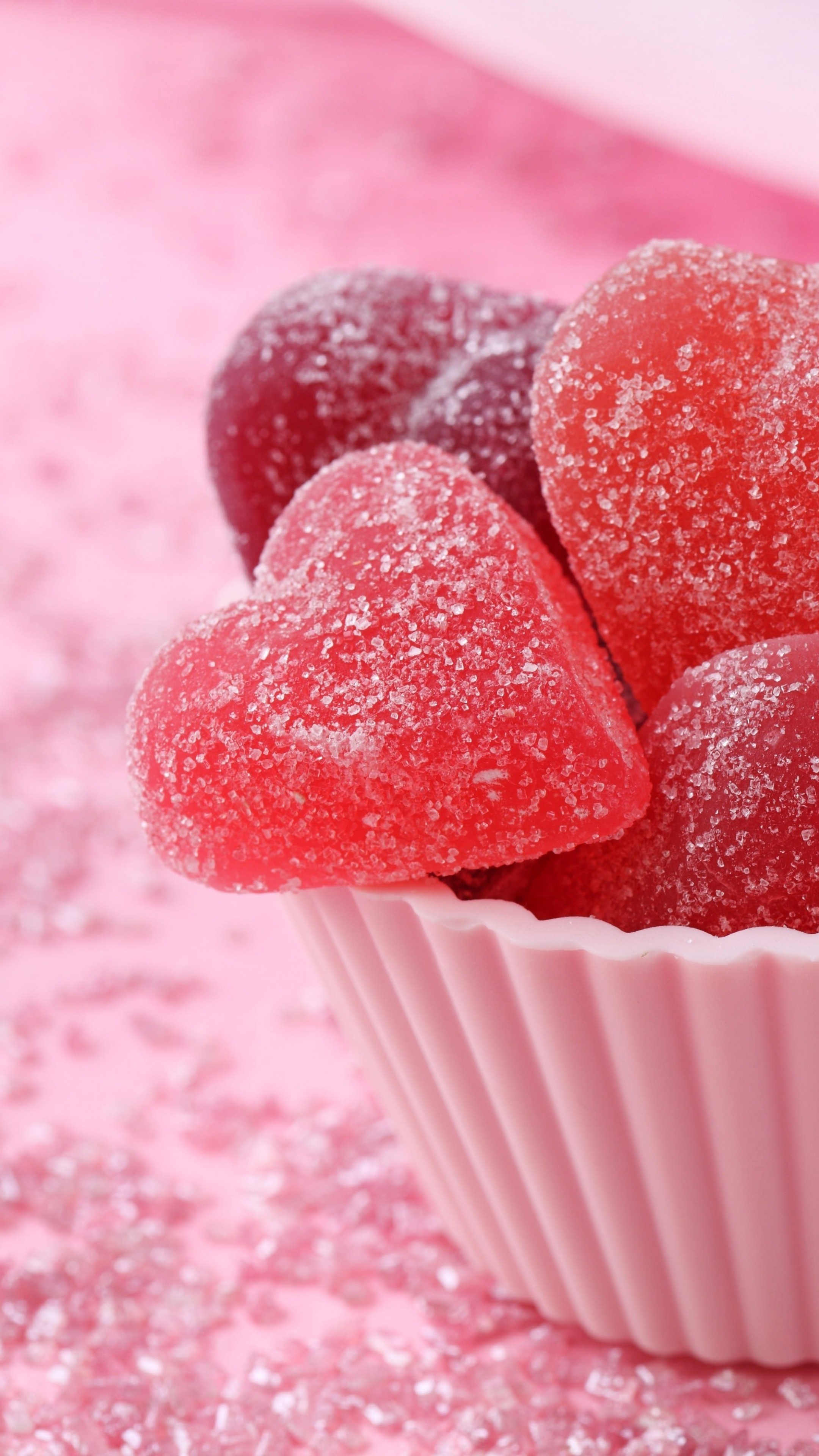 Gummies hearts, Pink sugar, Sweet treat, Candy, 2160x3840 4K Phone