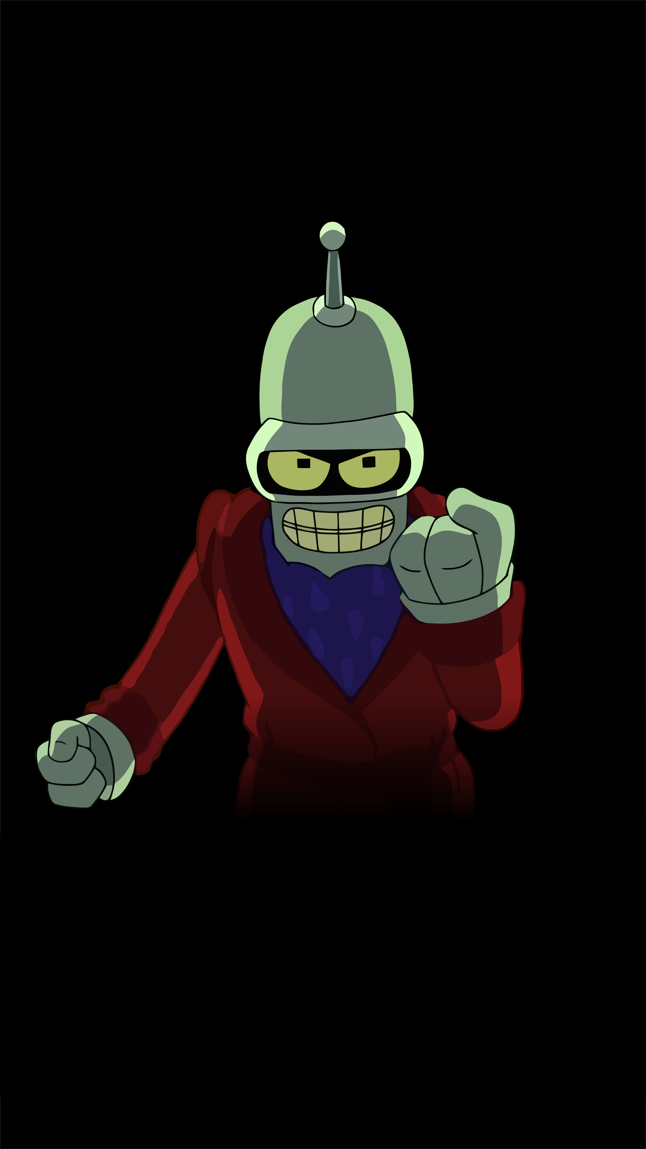 Futurama: Bender Rodriguez, Robot manufactured by Mom's Friendly Robot Company. 2160x3840 4K Background.