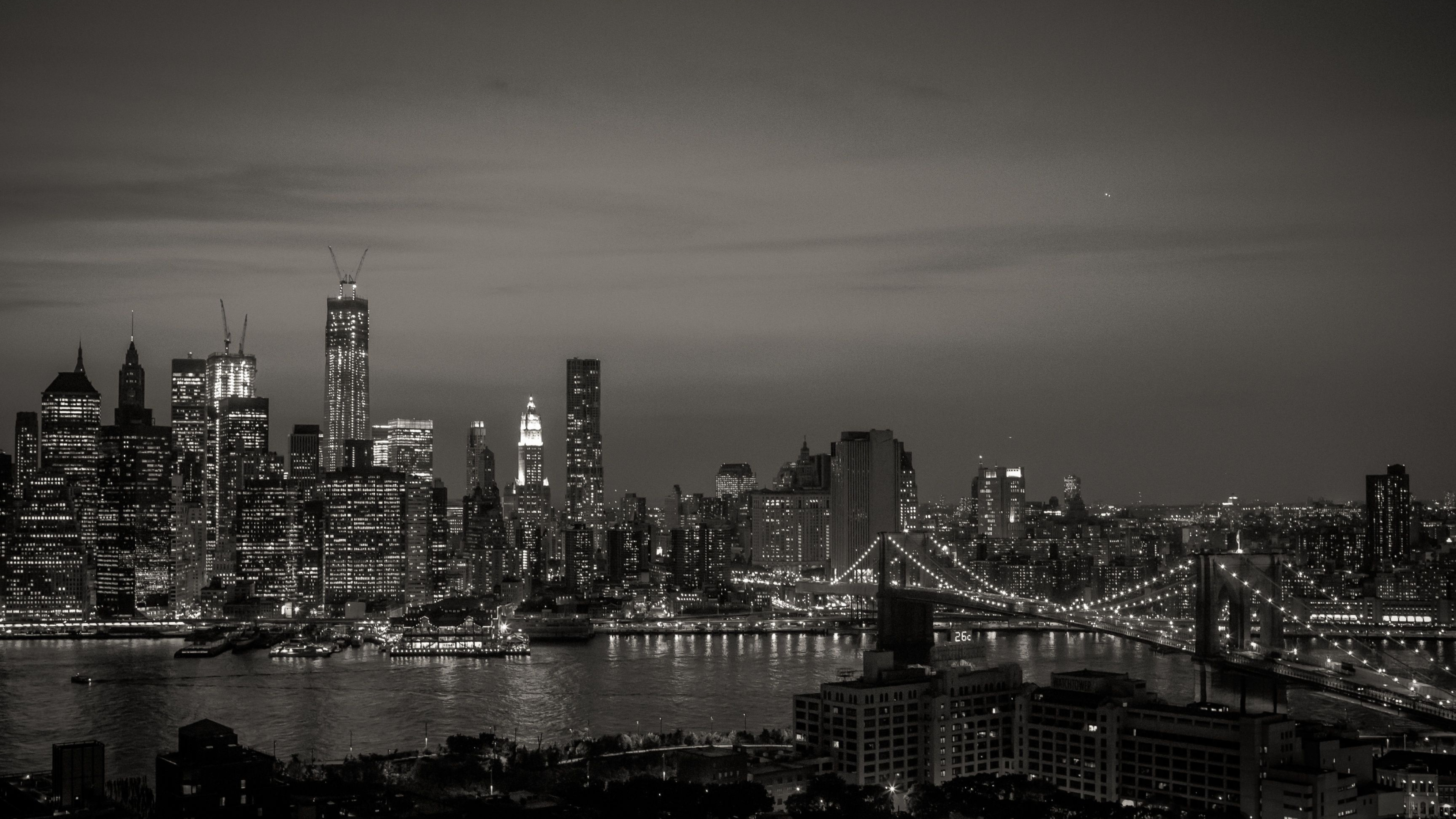 New York skyline, Black and white, Travels, 4K backgrounds, 3840x2160 4K Desktop