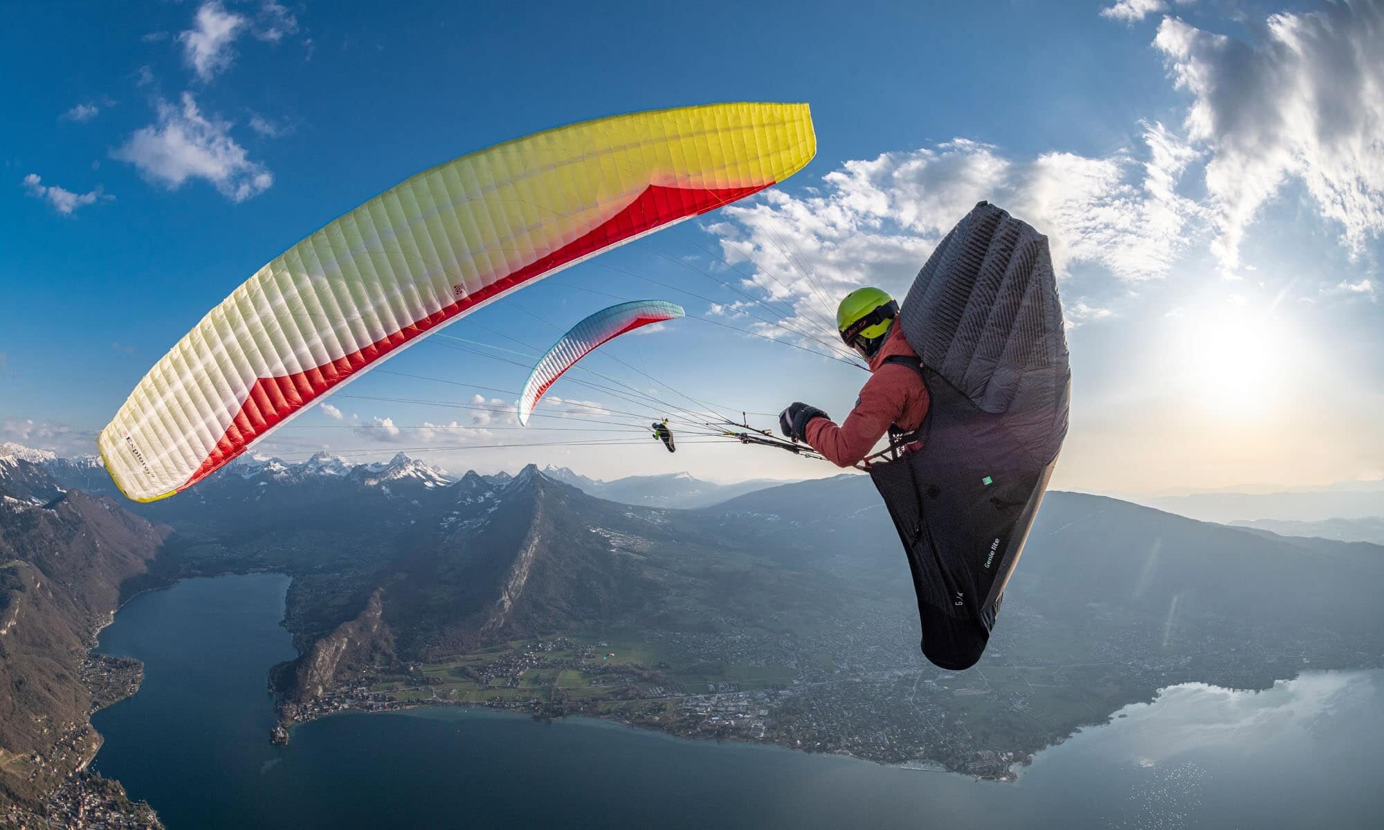 Paragliding: Tandem flying lightweight, free-flying, foot-launched glider aircraft. 2000x1200 HD Background.