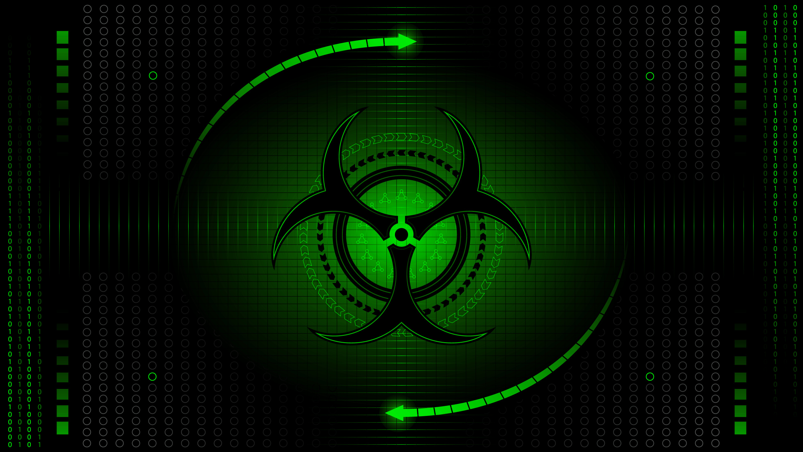 Biohazard symbol, Poisonous substance, Green danger, Chemical contamination, 2560x1440 HD Desktop