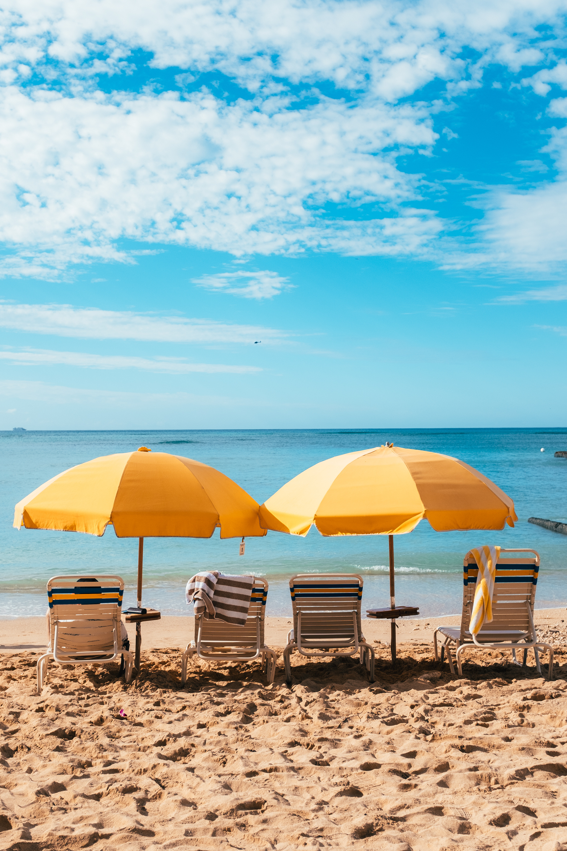 Beach Umbrella: A covering that serves as a roof to shelter an area from the sunlight. 1920x2880 HD Wallpaper.