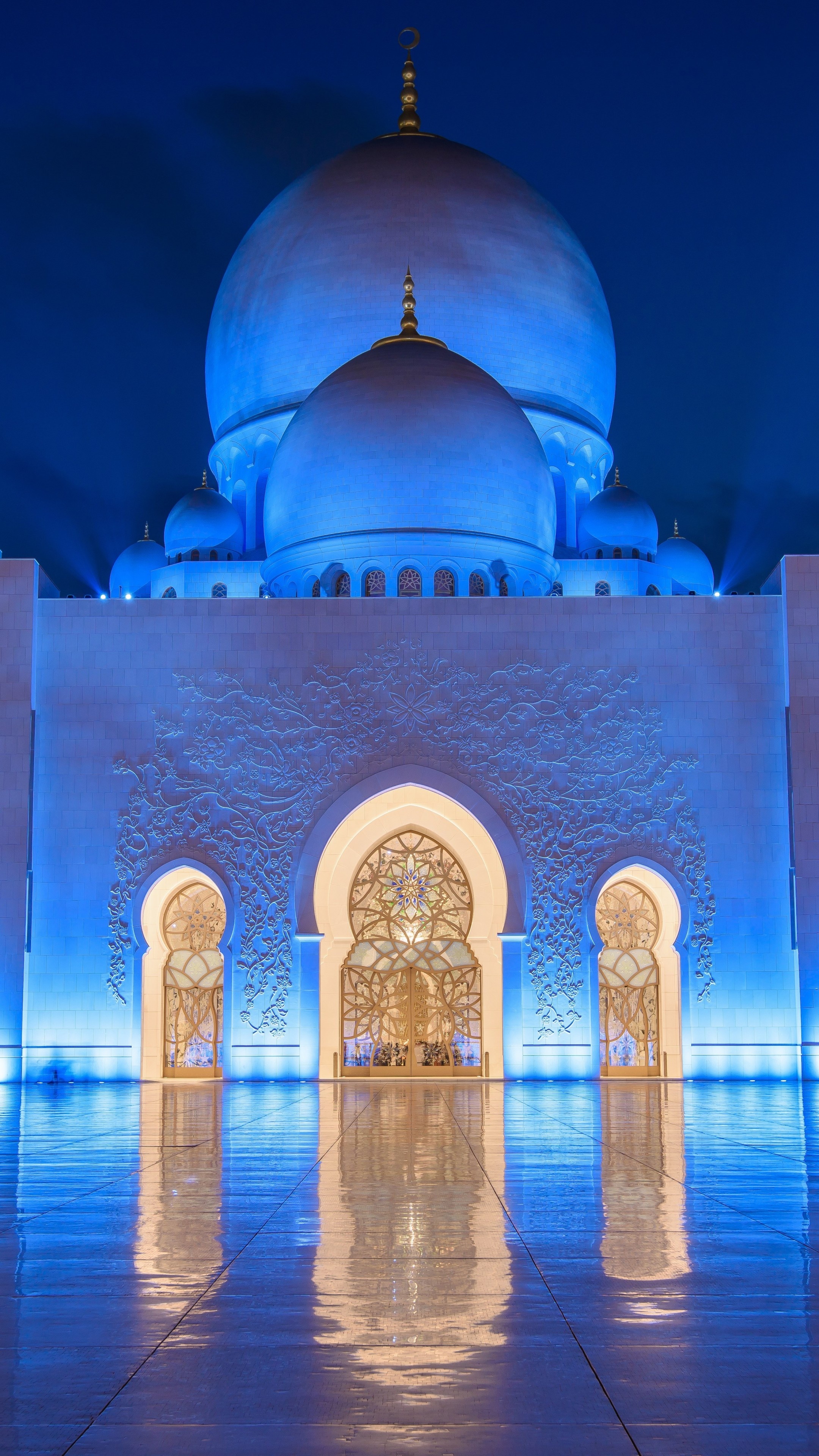 Abu Dhabi, Sheikh Zayed Mosque, Stunning architecture, Night view, 2160x3840 4K Phone