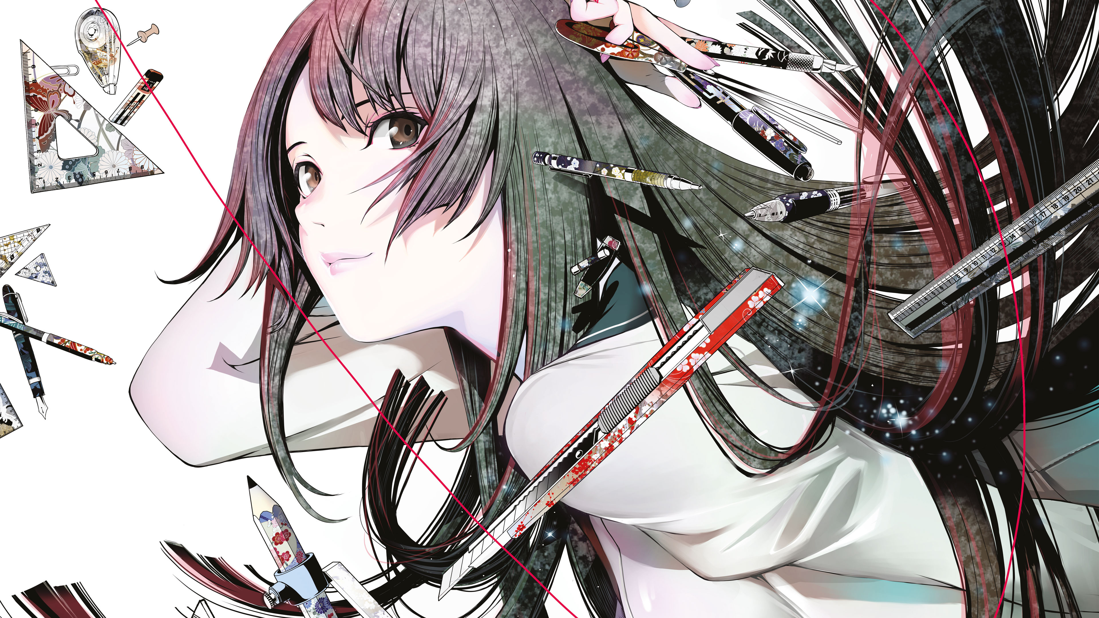 Monogatari series, Anime girls, Beautiful illustrations, Long flowing hair, 3840x2160 4K Desktop