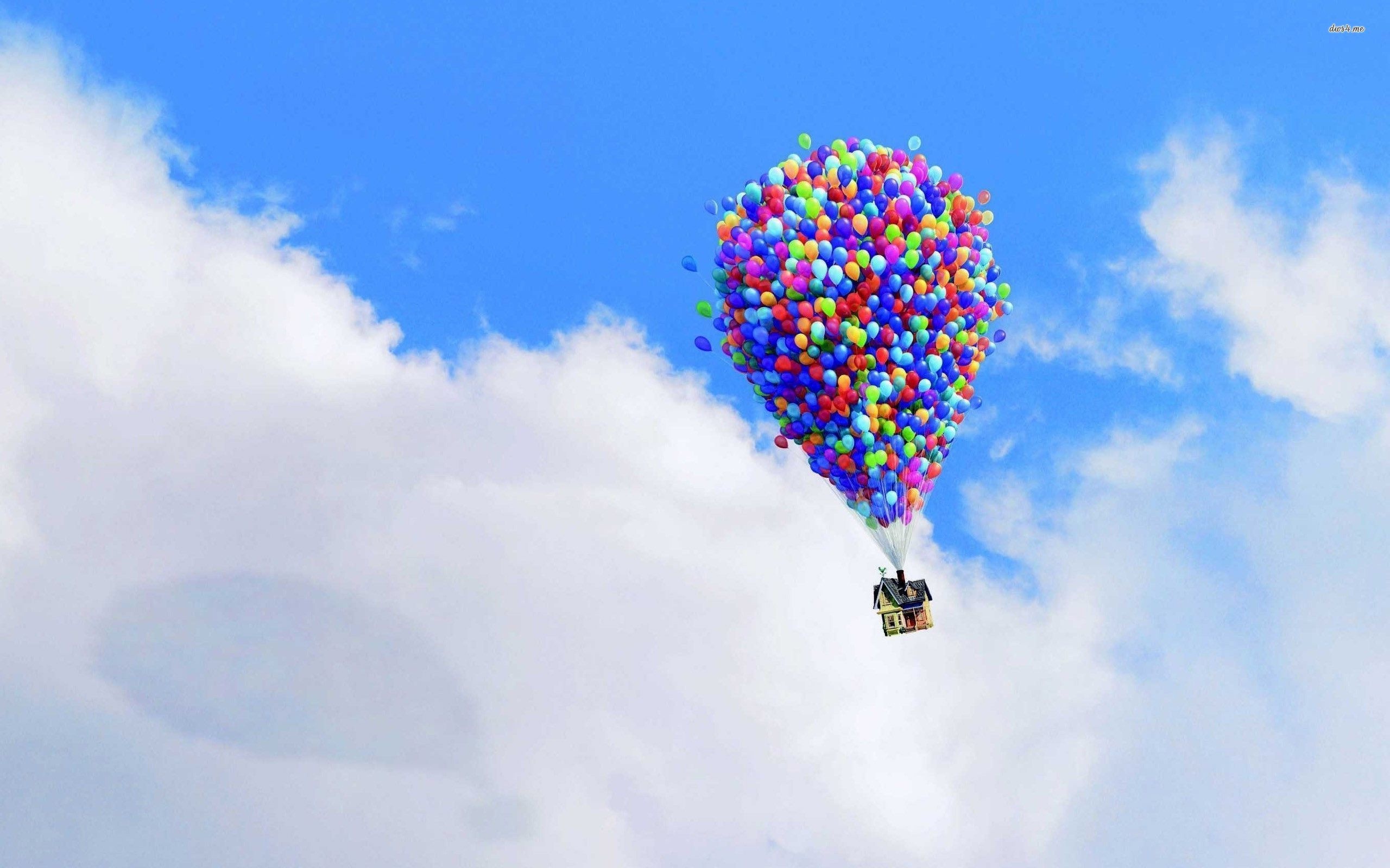 Cluster Ballooning: Carl Fredricksen flying house, Up animation movie created by Pixar. 2560x1600 HD Background.