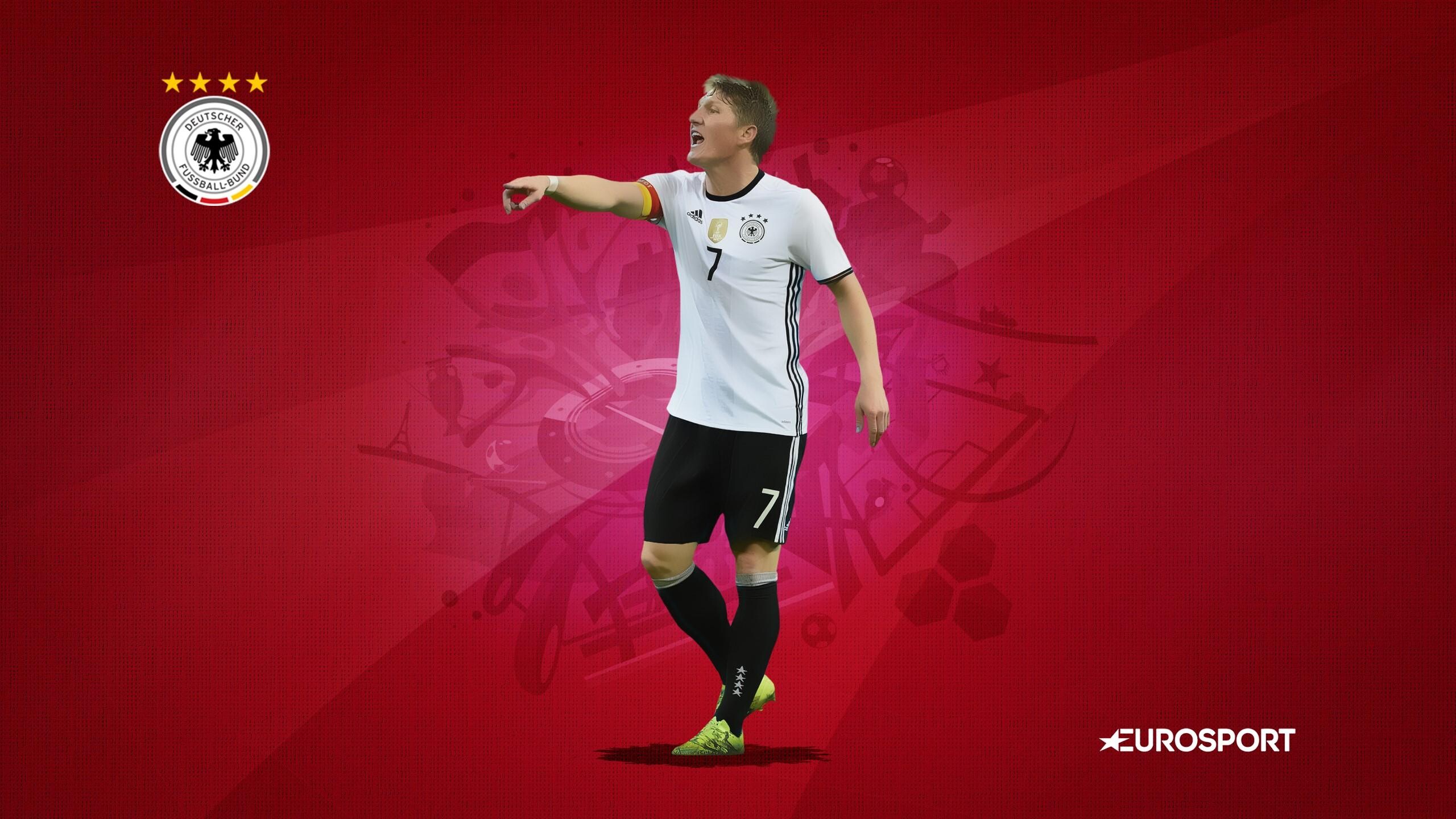 Germany National Football Team: Bastian Schweinsteiger, A former professional footballer who usually played as a central midfielder. 2560x1440 HD Background.