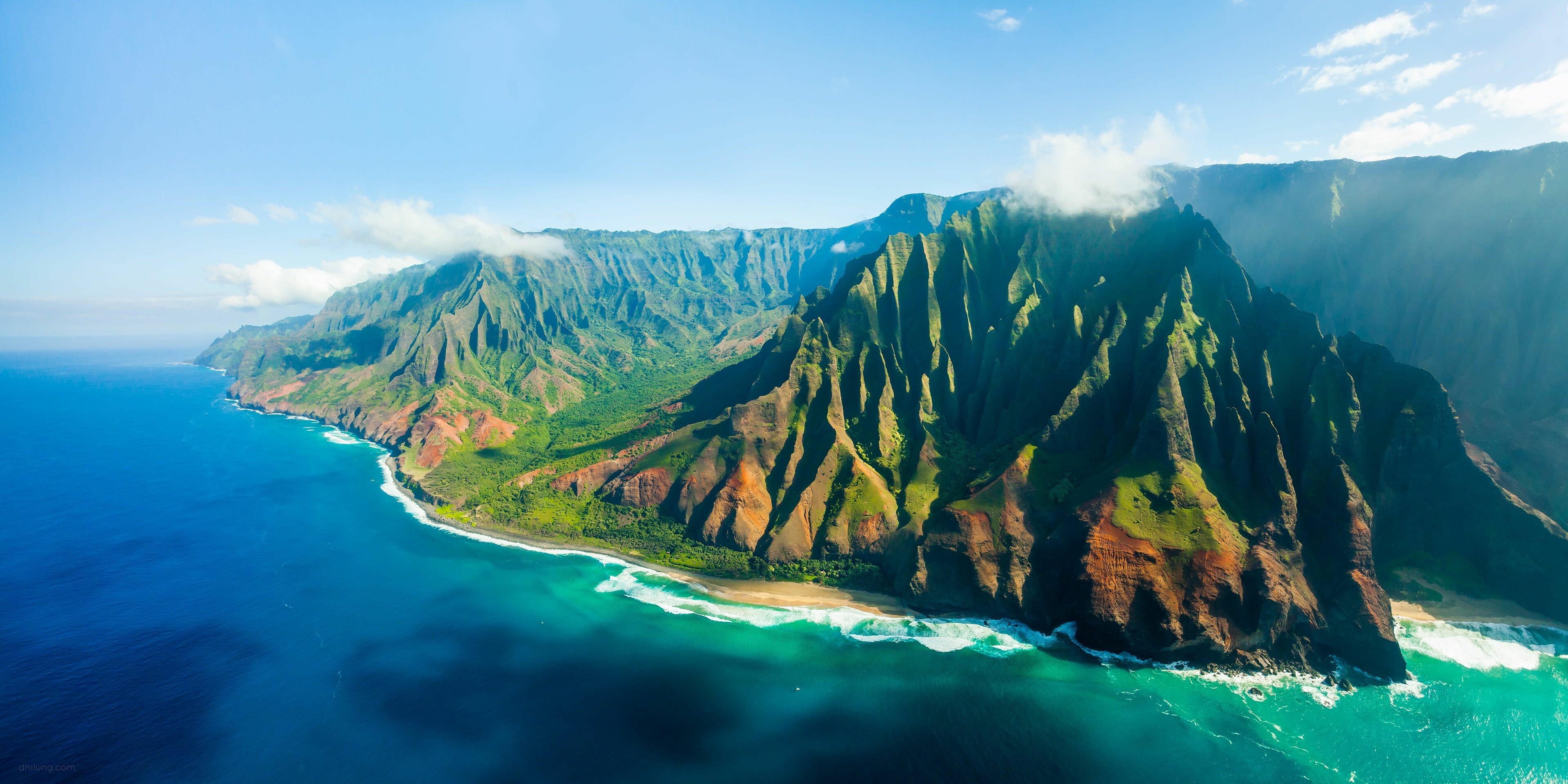 Kauai landscapes, Tropical paradise, Majestic mountains, Natural beauty, 3840x1920 Dual Screen Desktop