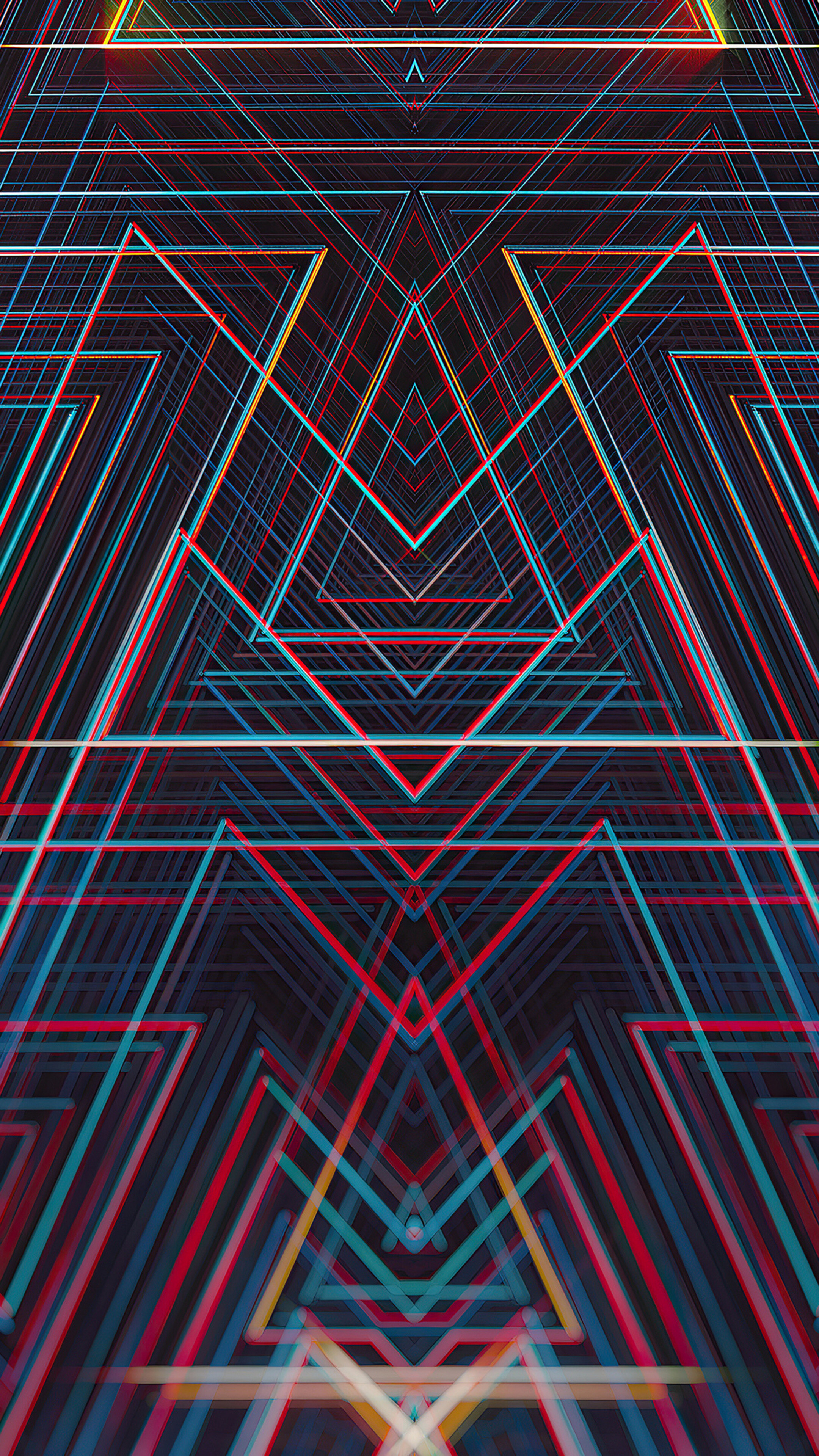 Geometry: Multicolored lines, Symmetry, Ornament, Acute angles. 2160x3840 4K Wallpaper.