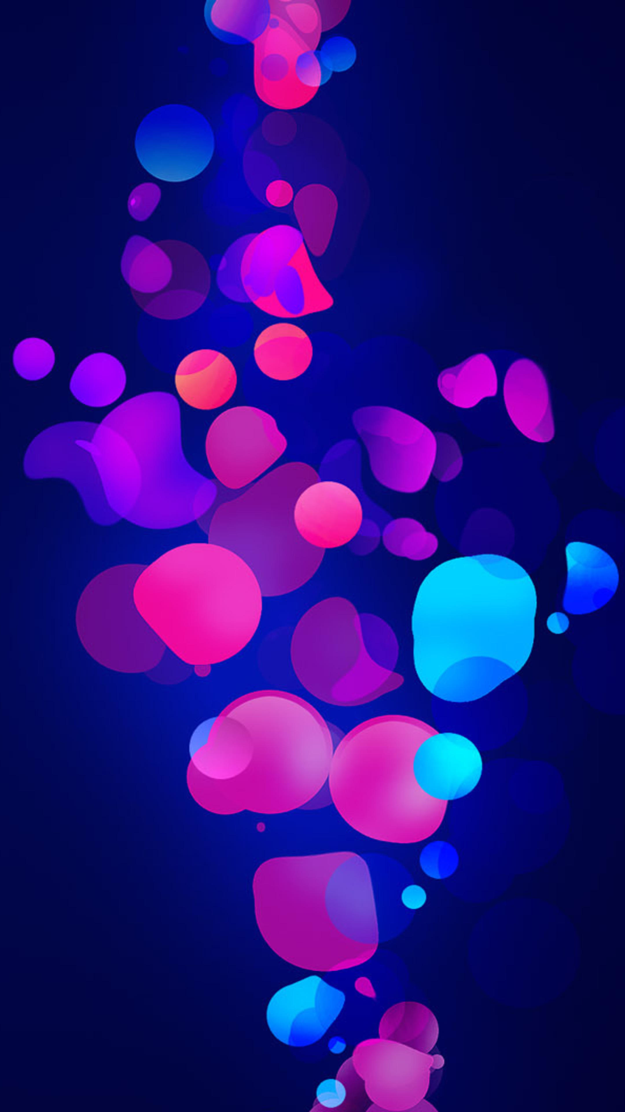 Backdrop: Abstract digital art, Multicolored round figures, Dark blue, Semi-transparent objects. 2160x3840 4K Background.