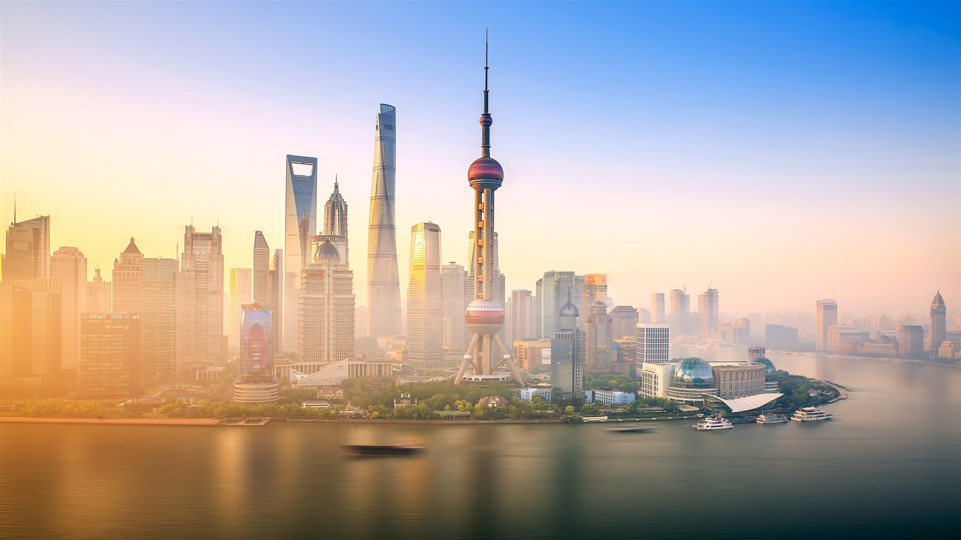 Shanghai Skyline, Huangpu River, Majestic skyline view, Urban landscape, 1920x1080 Full HD Desktop