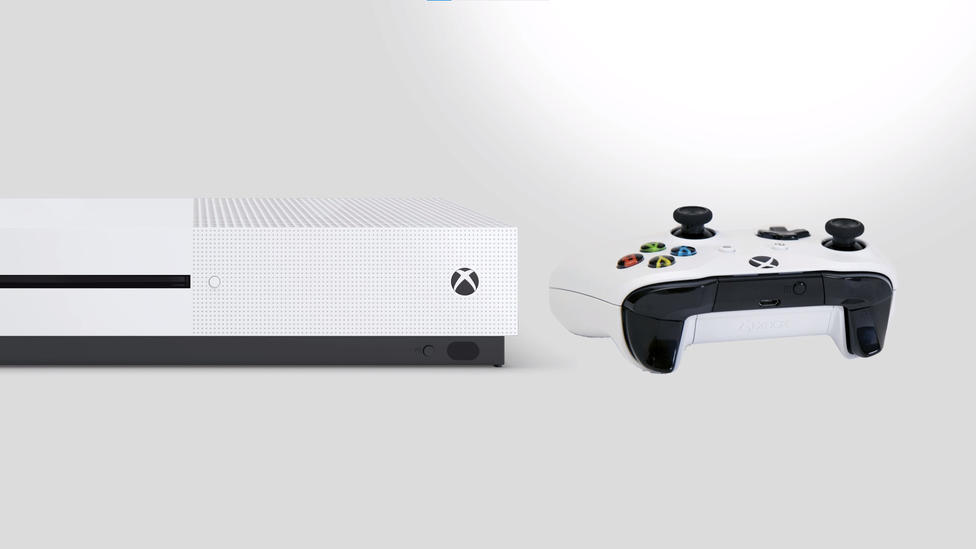 Xbox: 40% smaller than it's predecessor, Appears in an updated robot white color. 1920x1080 Full HD Background.