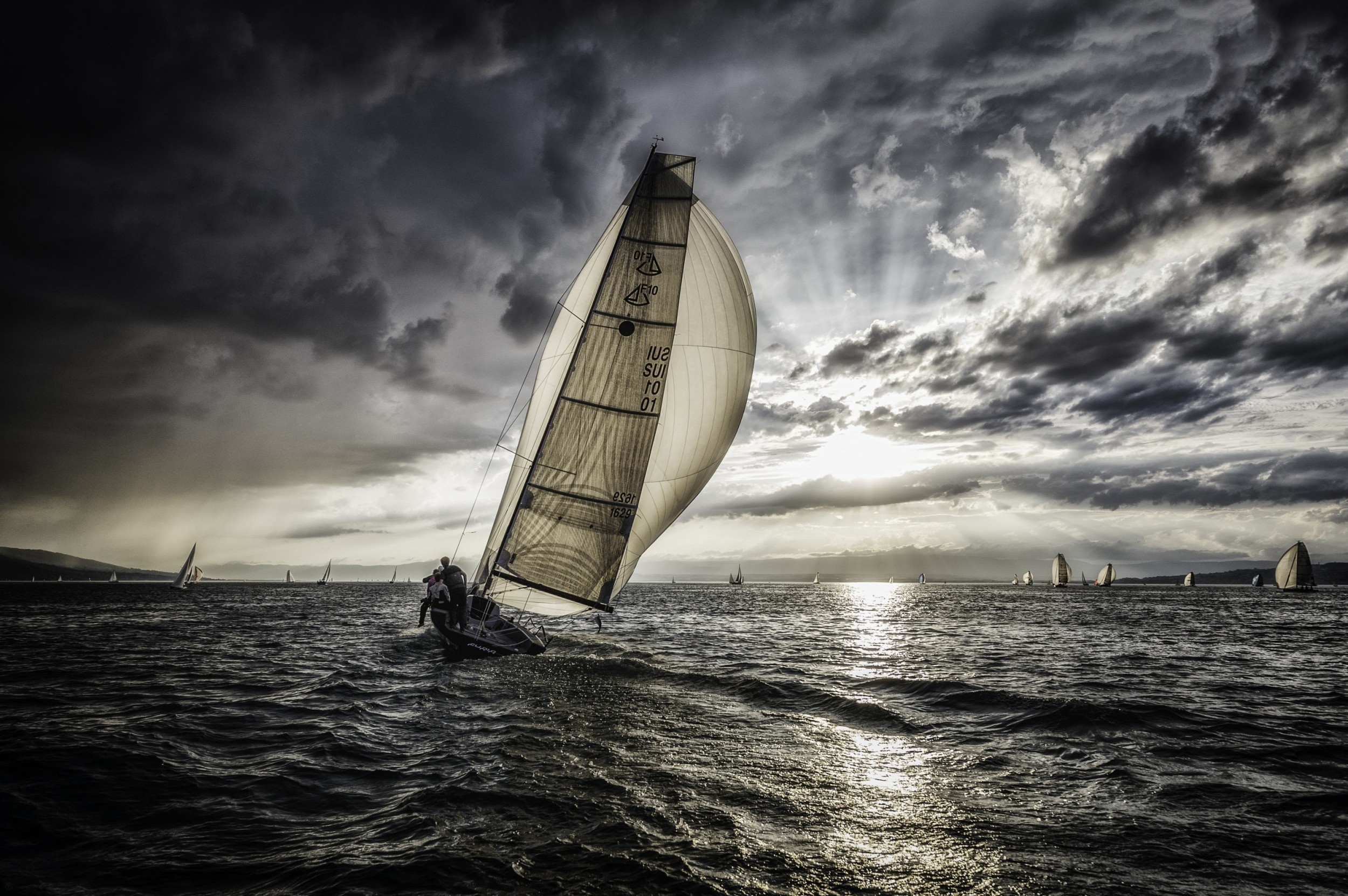 Sailing: An active water sport in which athletes compete mainly on yachts, Boating. 2500x1670 HD Background.